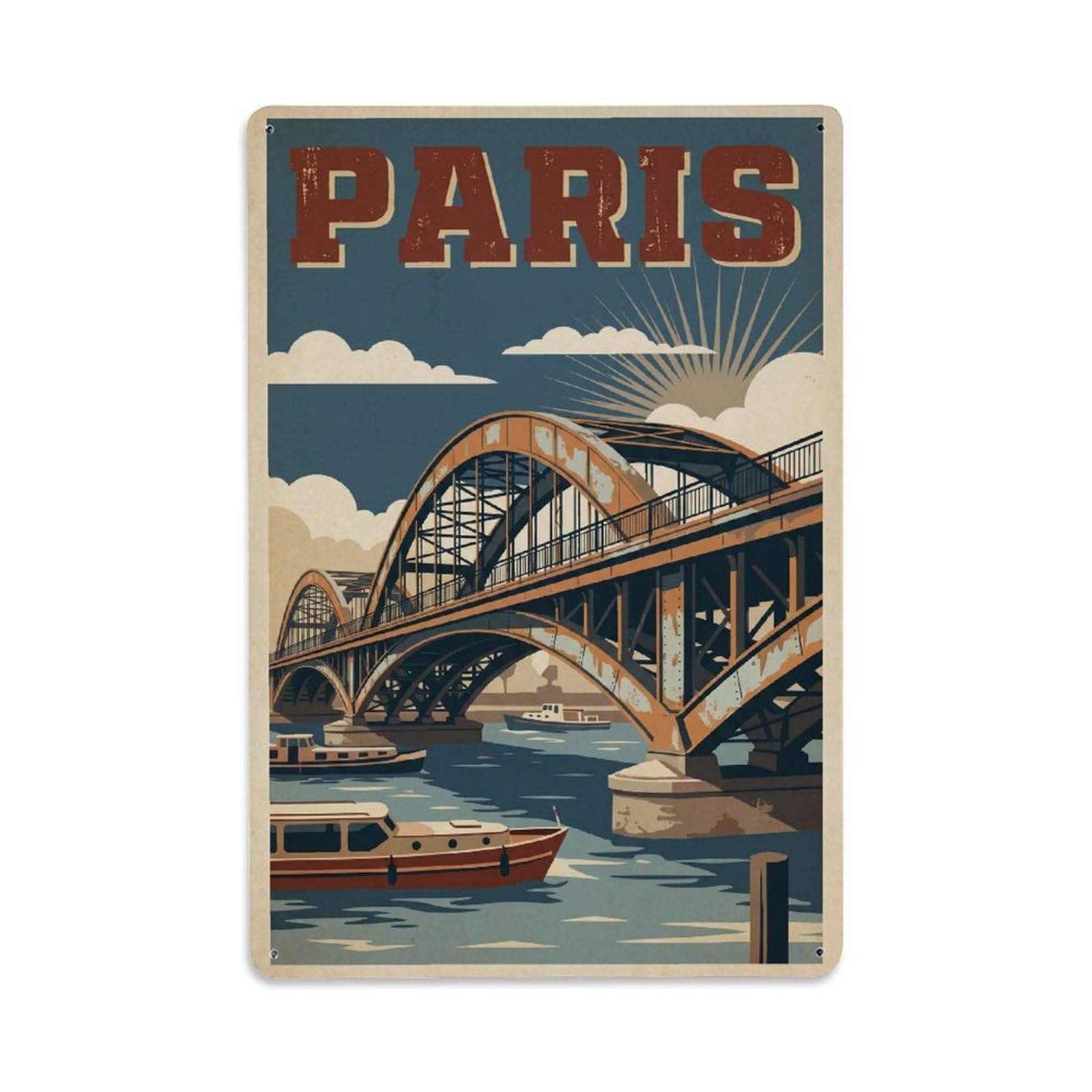 Vintage Travel Paris Pont De Tolbiac Bridge Rusted France Metal Tin Sign Plaque Wall Decor for Cafe, Club Bar, Office, Home Garden Metal Poster 8x12Inch