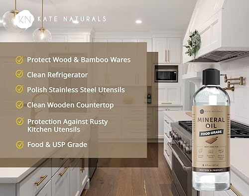 Miniatura 3 de Kate Naturals Aceite mineral para tabla de cortar madera, bloque de carnicero y cuchillo. Aceite mineral de grado alimenticio para tabla de cortar