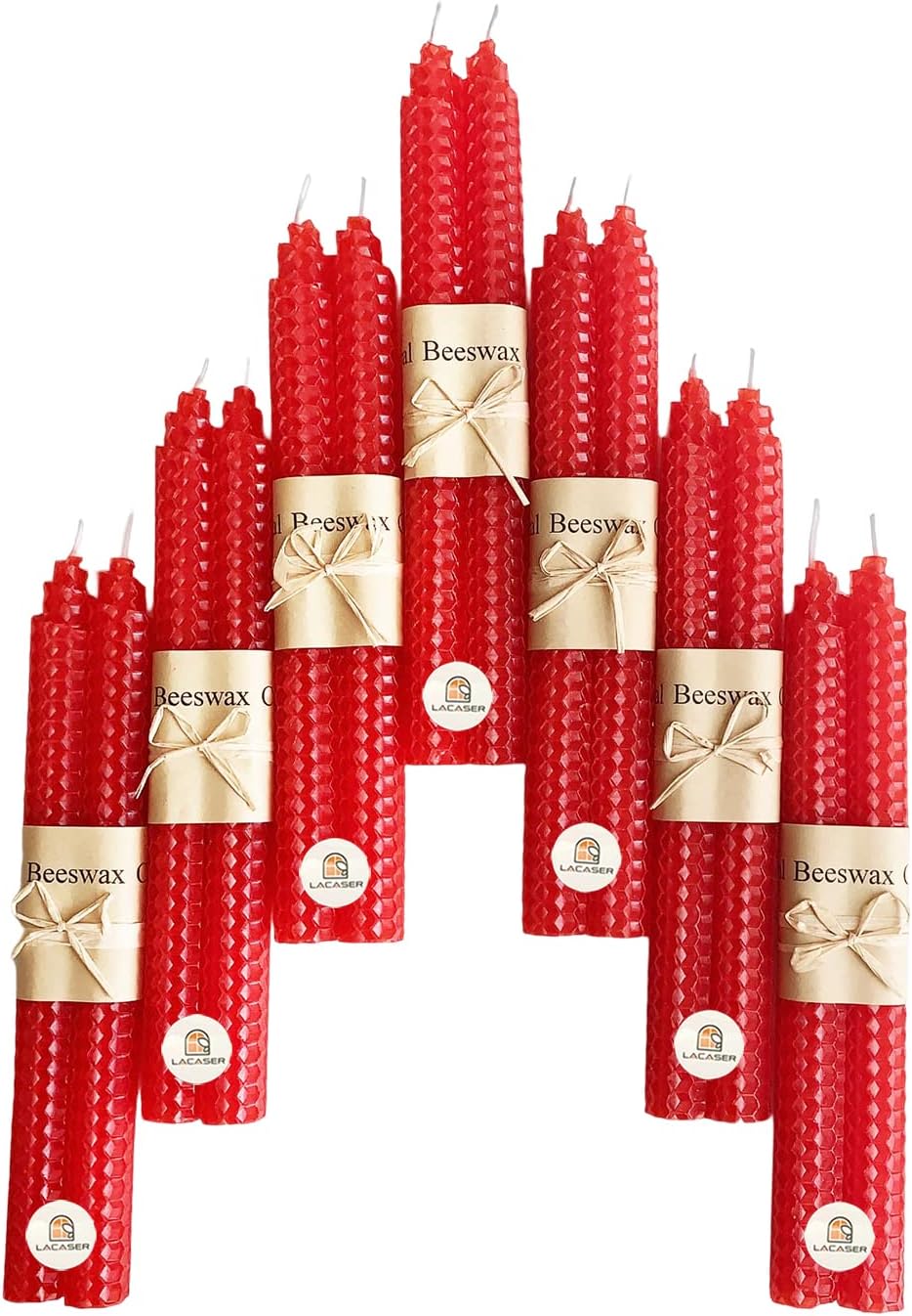 Lacaser Natural Beeswax Red Taper Candles Bulk Pack of 14