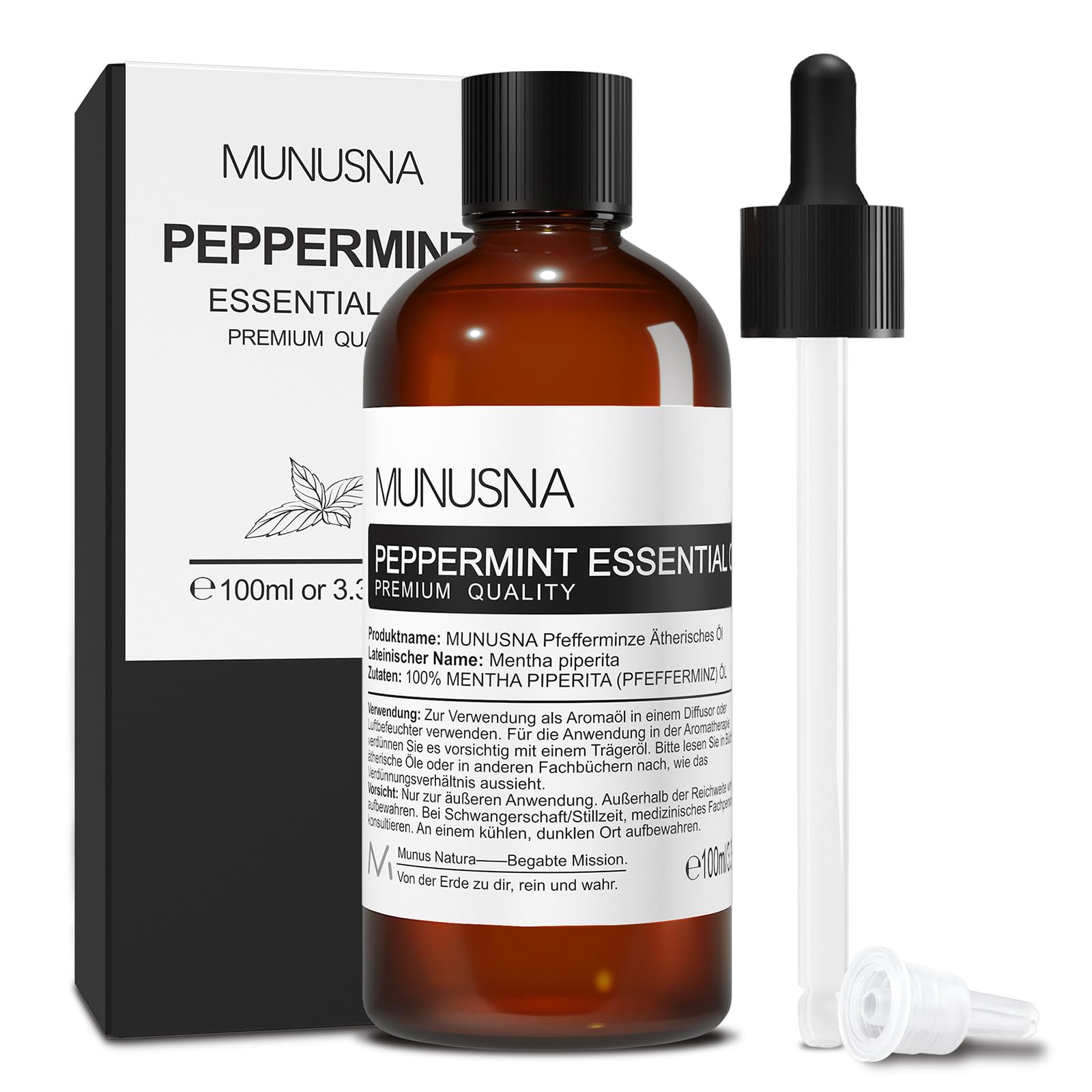 Pfefferminzöl 100ML, MUNUSNA Ätherisches Öl Pfefferminze Reines Natürlich, Sauna Aufguss, Ätherische Öle für Diffusor, Frische Luft, Duftöl für Seife, Kerzen, Peppermint Oil