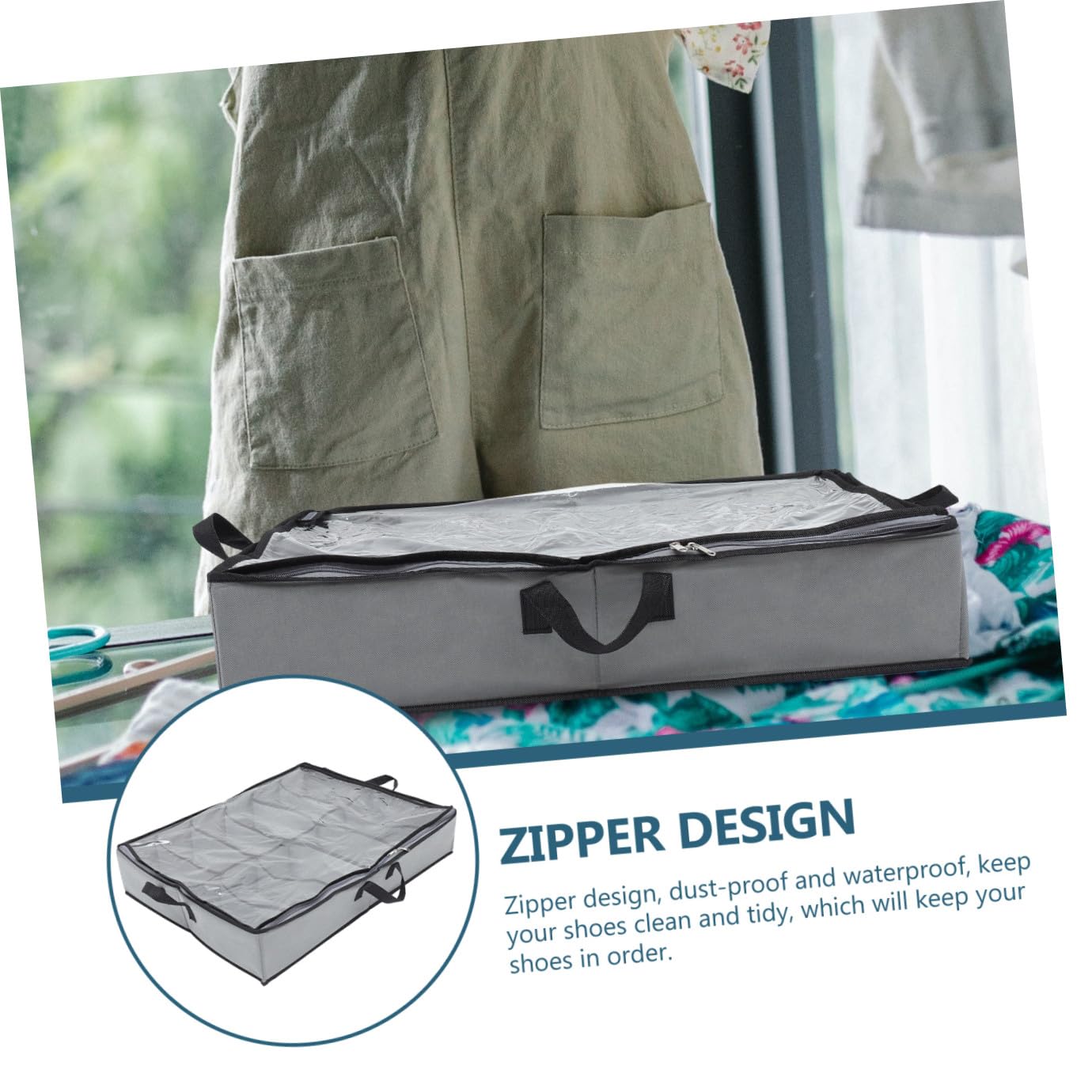 Artibetter Contenitore per Scarpe Pieghevole con Cerniera, Coperchio Trasparente, Grande Capacità, Organizzatore per Riporre le Scarpe Sotto Letto, Salvaspazio per Casa e Armadio
