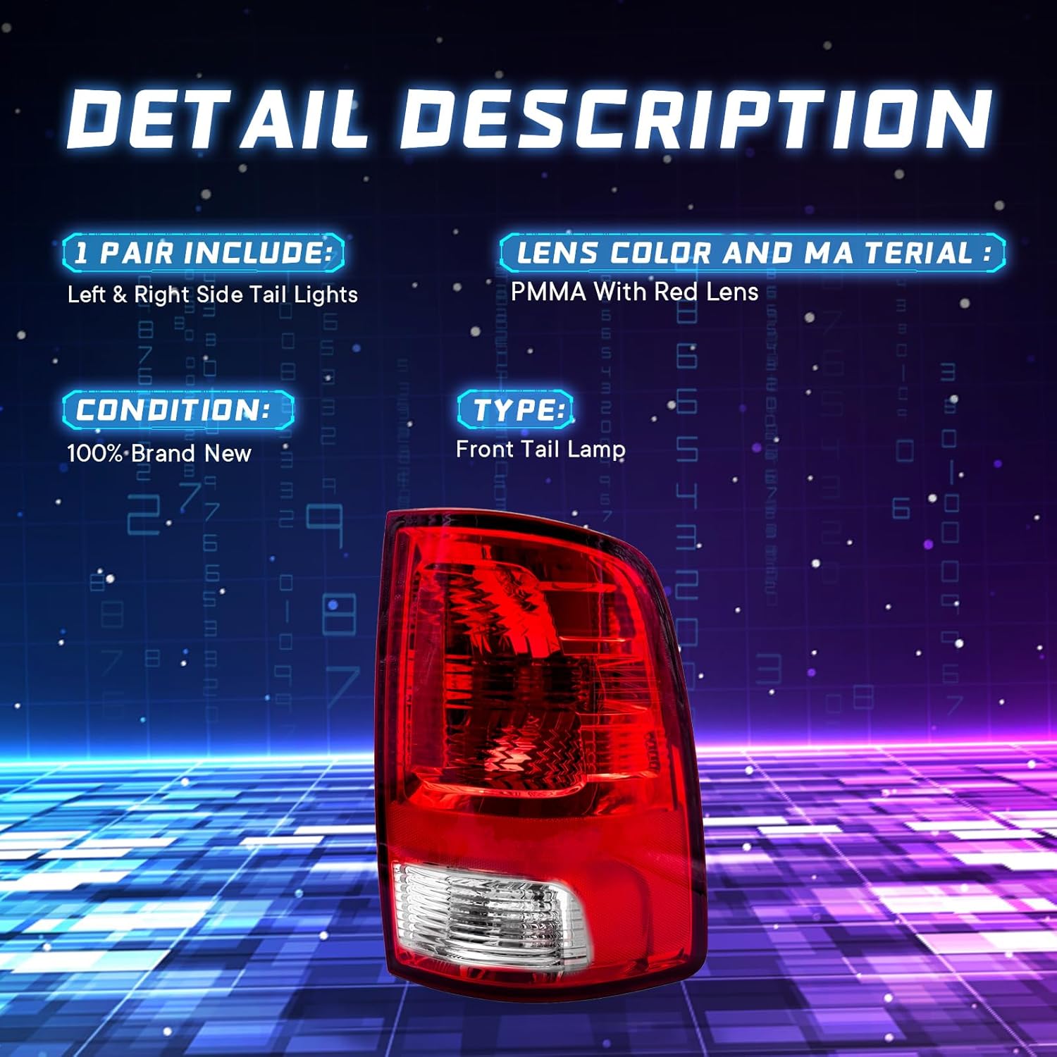 Feu Arrière Droit Pour Dodge Ram 1500/2500/3500 (2009-2018) - Assortiment Complet Avec Ampoules