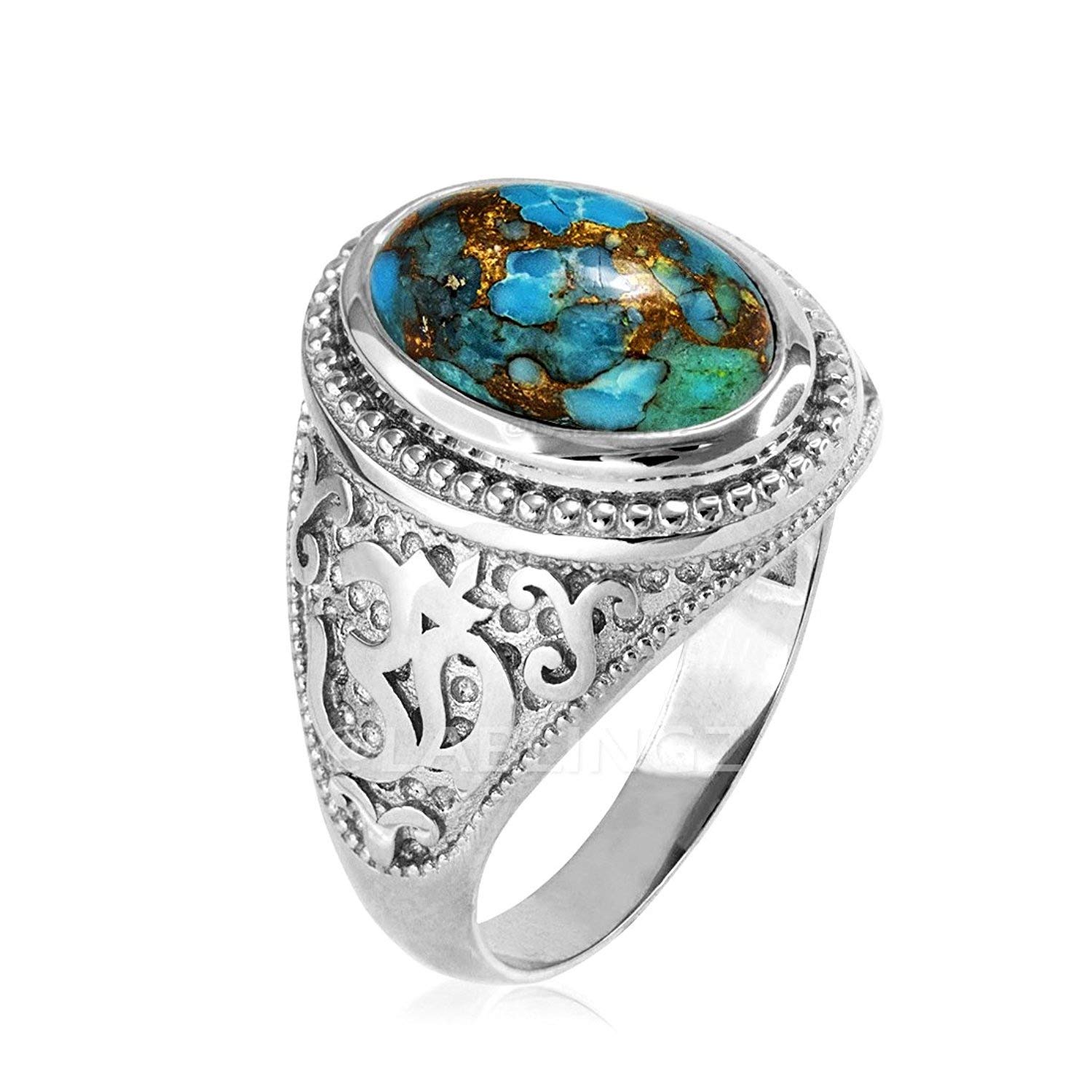 Sterling Silver Om (Aum) Blue Copper Turquoise Yoga Ring
