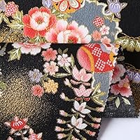 四つ身子供用着物生地 波模様 花柄　ヴィンテージ　レトロ　昭和 和柄生地 着物風 鶴と青海波に花模様 シンプルシルバー