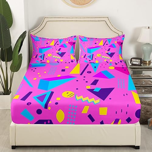 Miniatura 3 de Erosebridal Juego de ropa de cama de los años 80 con patrón de Memphis, juego de sábanas vintage de los años 90, sábanas de estilo vintage de los