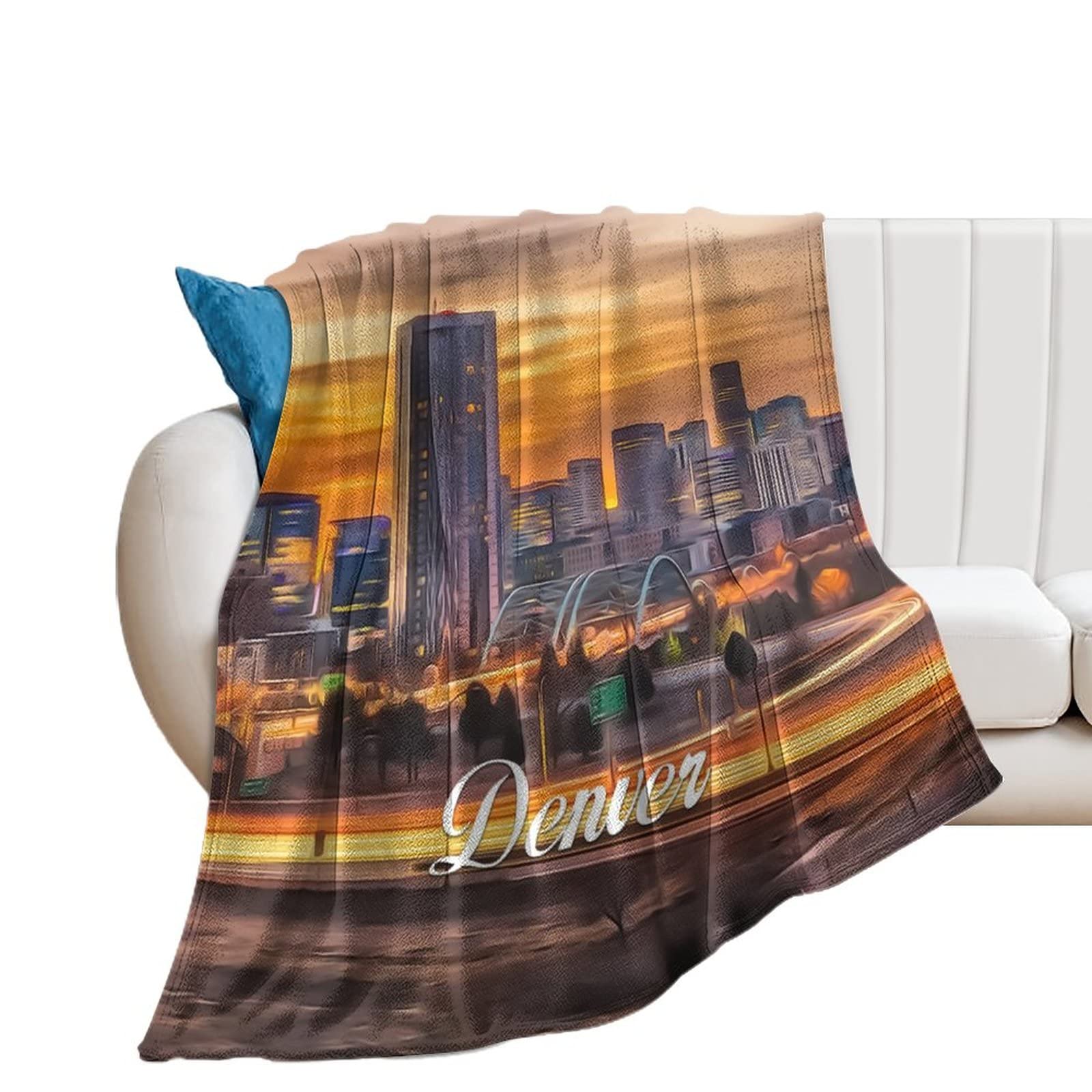 Couverture en flanelle pour canapé plaid chaud Denver motif urbain soirée cocooning