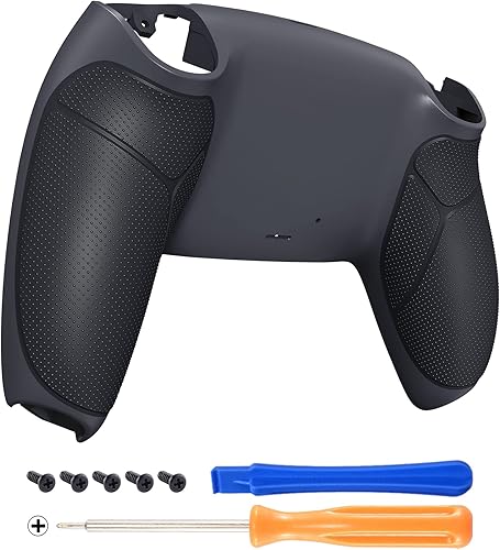 eXtremeRate Classic Gray & Dark Gray Performance Rubberized Grip Custom Back Plate Bottom Shell Compatible with ps5 Controller, Replacement Back