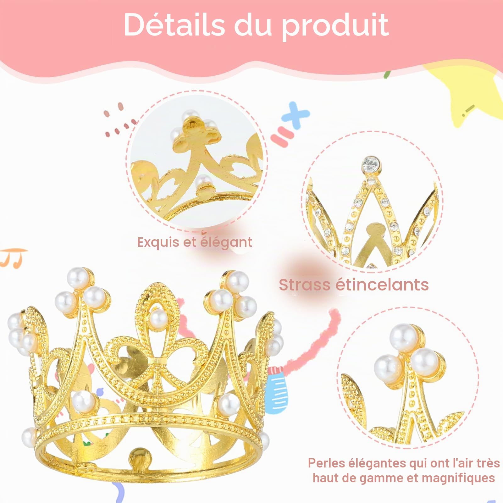 6 PCS Mini Couronne Gâteau Toppers Or Argent Couronne Cupcake Toppers Petite Couronne Diadème Gâteau Toppers pour Anniversaire Mariée Mariage Royauté Thème Décoration de Fête Fournitures