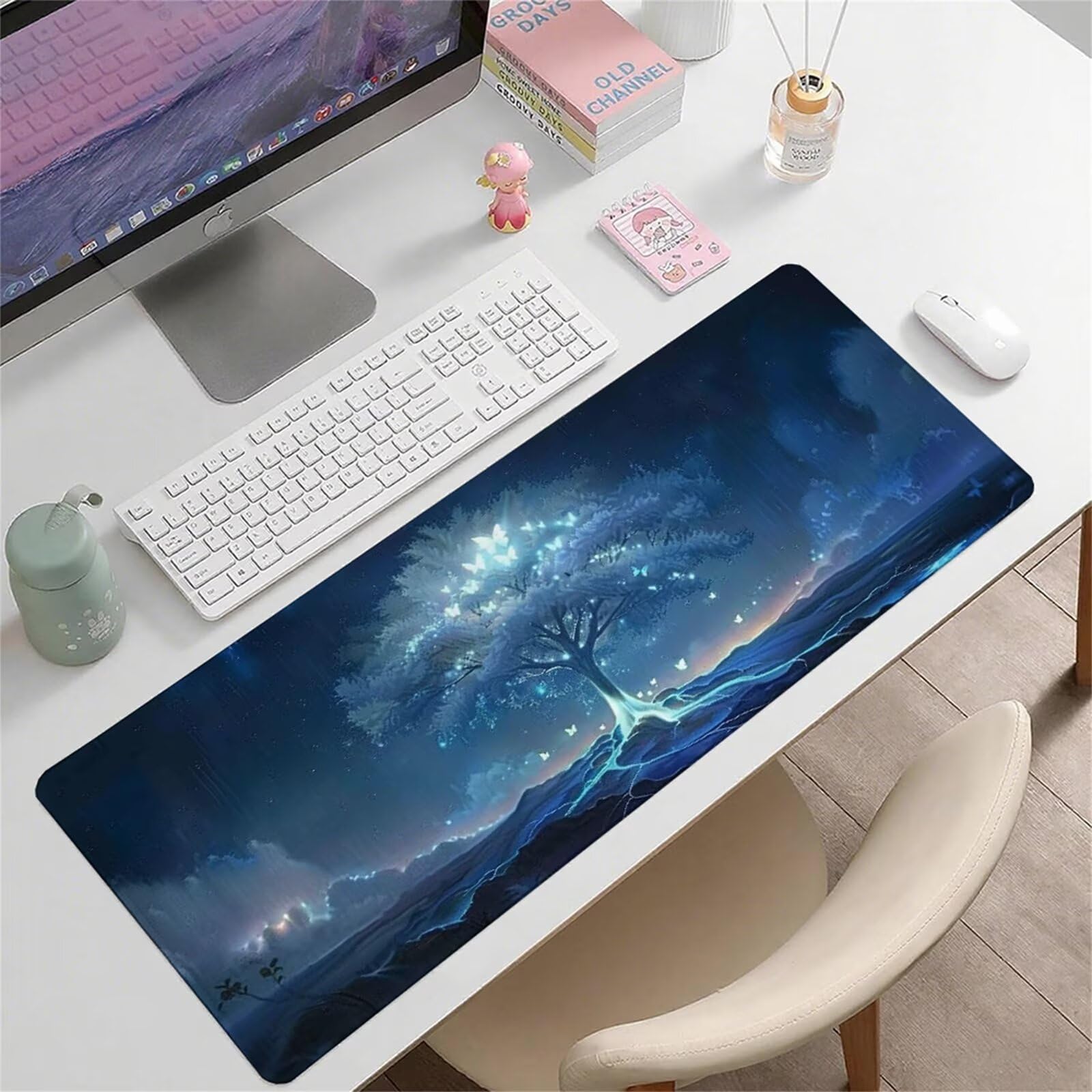 Niebieska podkładka pod mysz XXL 1400 x 600 x 3 mm uchwyt na biurko akcesoria antypoślizgowa gumowa podstawa i zszyte krawędzie podkładka pod mysz dla graczy do dekoracji biura dekoracyjnego, prezenty