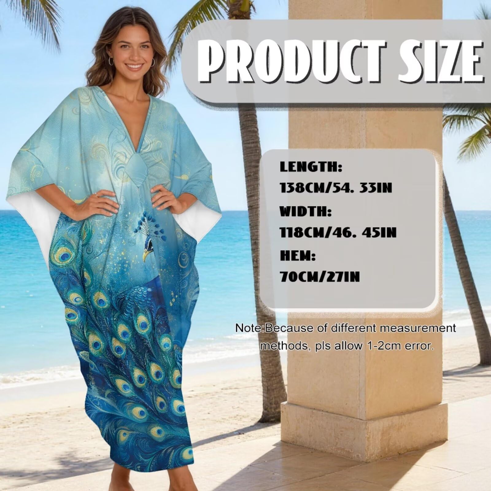 Poceacles Sukienki kaftan dla kobiet z rozcięciami po bokach strój kąpielowy okrycie z nadrukiem kaftan letnia sukienka boho na tropikalne wakacje