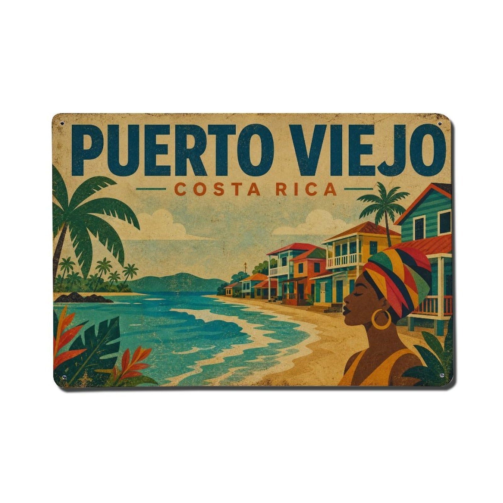 Vintage Travel Costa Rica Puerto Viejo Metal Tin Sign