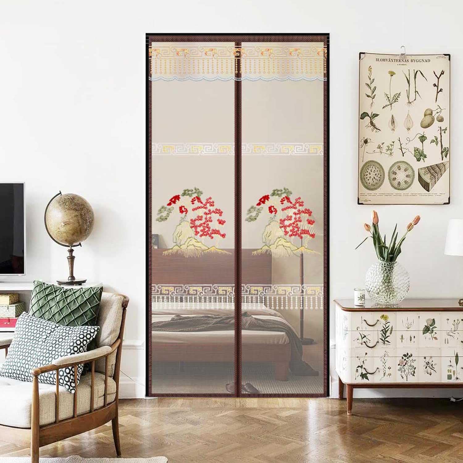 Moustiquaire magnétique vintage pour porte de patio marron 80x215 cm
