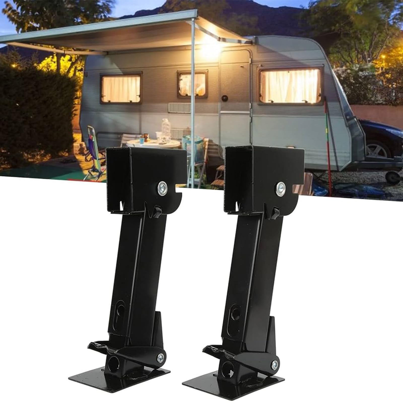 Gatos estabilizadores de remolque de 2 piezas - Kit de emergencia telescópico plegable ajustable para RV y automóvil, 454 kg para soportes y varillas de estabilizador de remolque de viaje y