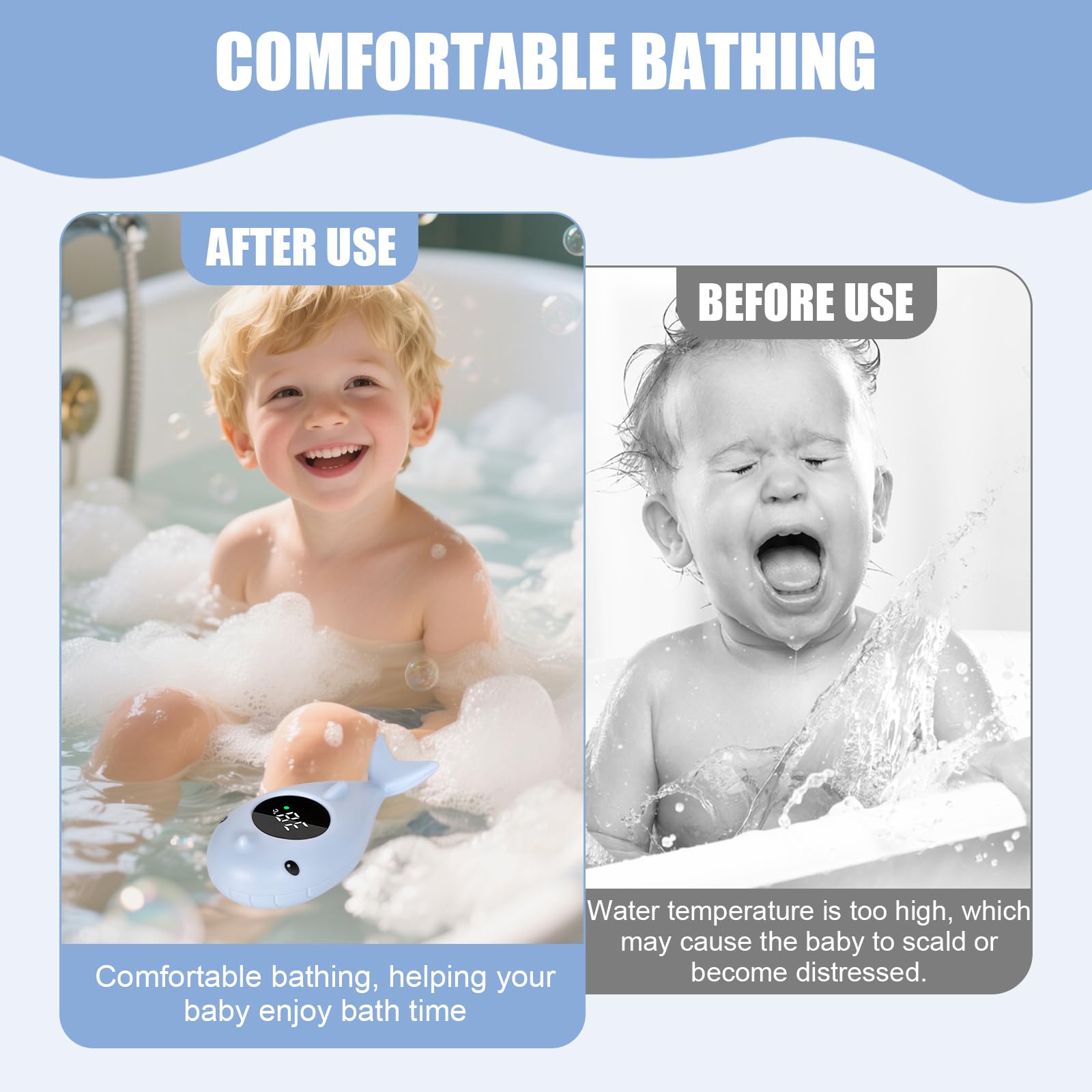 Termometro da Bagno Digitale, Termometro Bagnetto Neonati, Termometri Bagnetto Digitale, Termometri Acqua con Funzione di Avviso Della Temperatura a Luce LED (Blu)