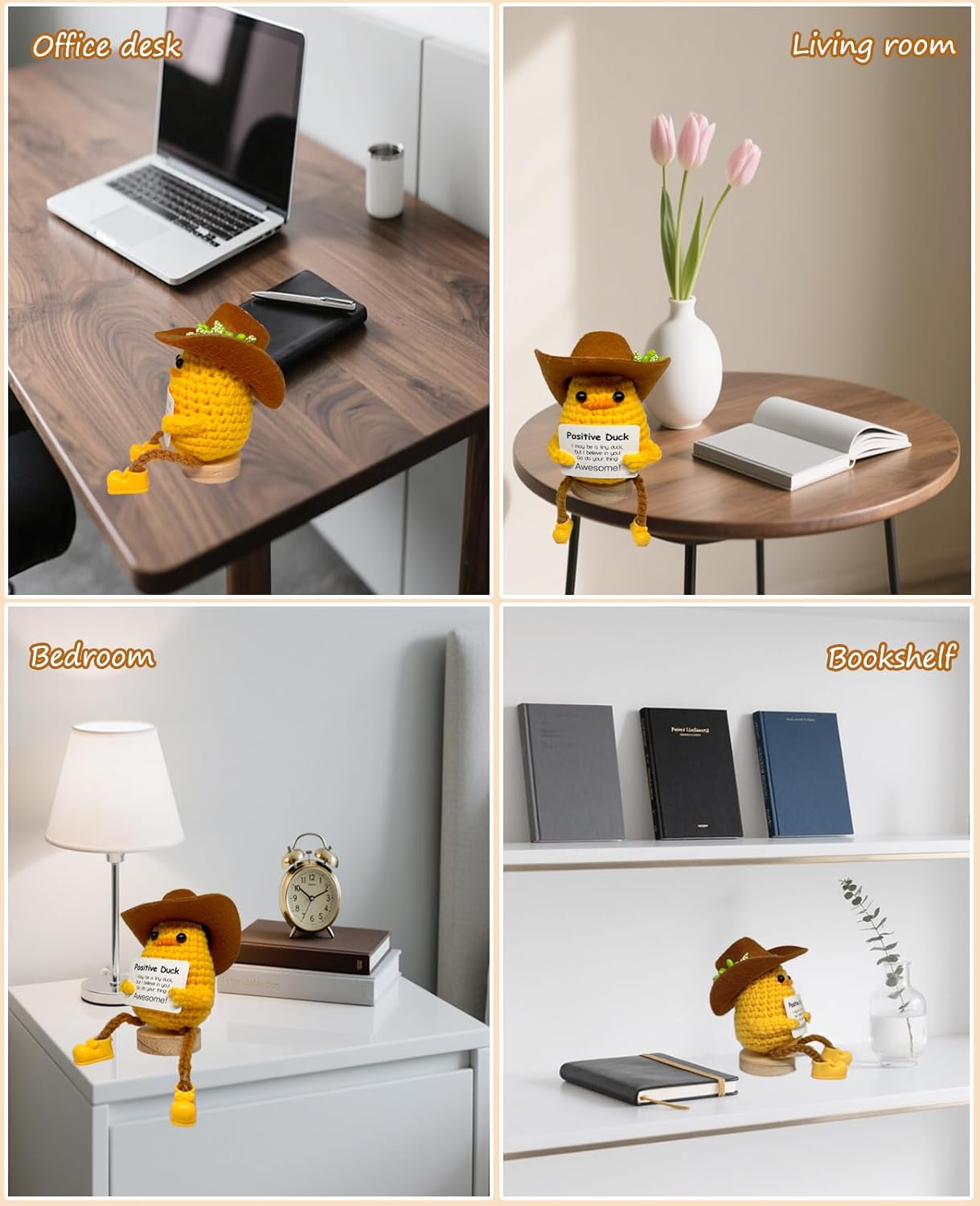 Funny Positive Crochet Animals Gifts for Men Women, Cute Emotional Support Crochet Duck with Messages Card Collectible Figurines Handmade Dolls for Christmas Home Office Desk Room Decor - Image 6