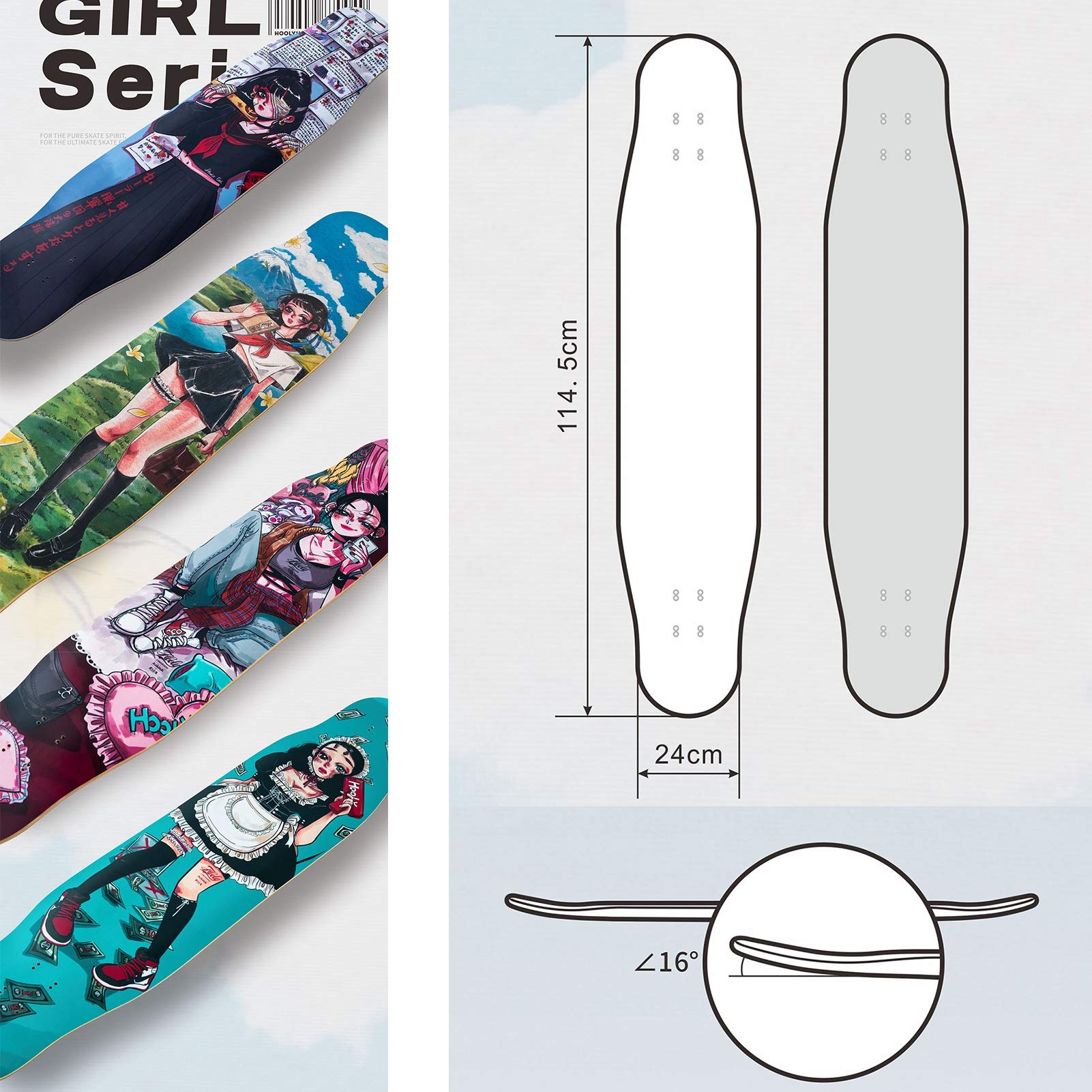 RajoNN Skateboard Longboard da Discesa da 45 Pollici Attraverso Il Ponte 10 Strati di Acero Canadese, Cruiser Completo, Tavola da Ballo per Principianti in Stile Libero per Ragazzi Ragazze