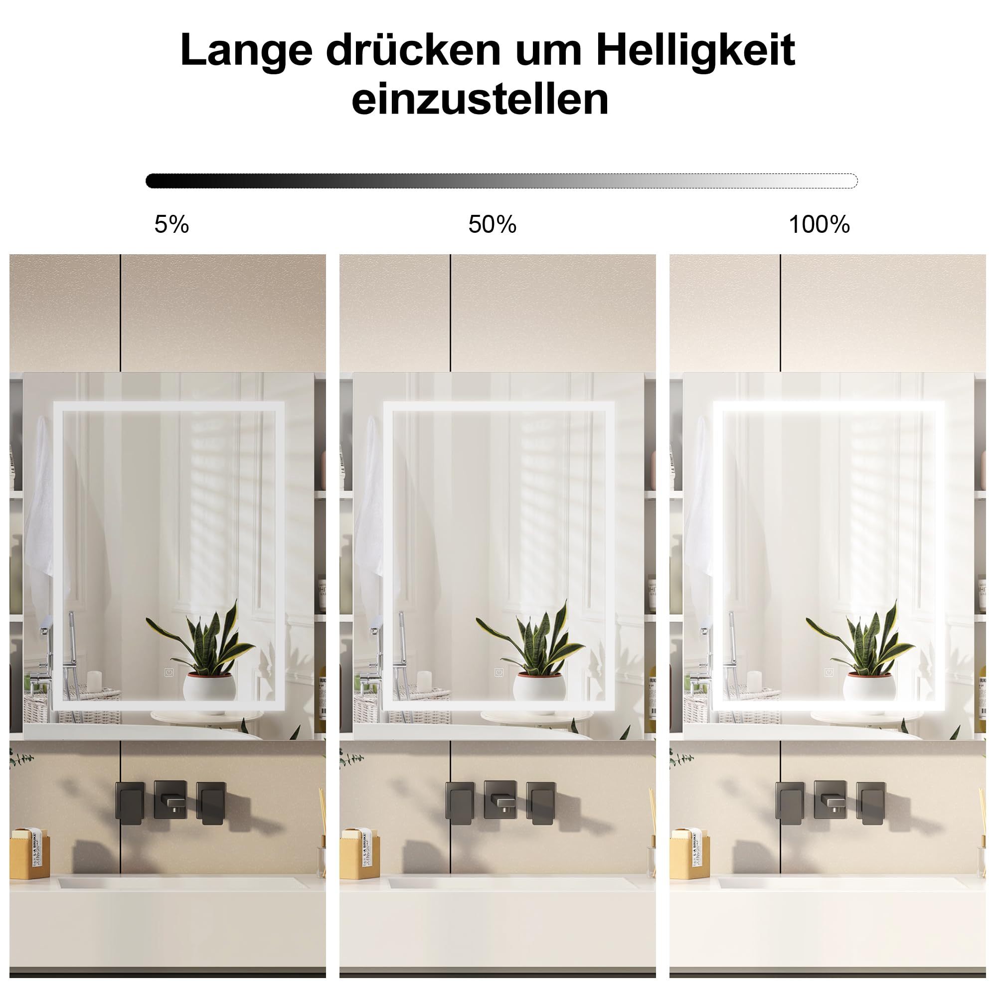 KEEPREAPER Spiegelschrank Bad mit Beleuchtung,Spiegelschrank mit LED-Beleuchtung & Offenen Regalen – 3-Farben-LED, Helligkeitsregelung & HD-Spiegel für Badezimmer (100x76x13.5cm)
