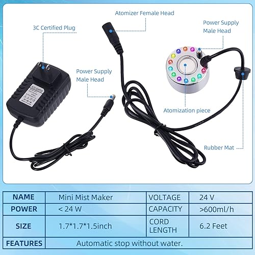 Miniatura 3 de Maitys 6 piezas de niebla de Halloween, nebulizador ultrasónico, fuente de agua, estanque, máquina de niebla, cambio de color, nebulizador LED para
