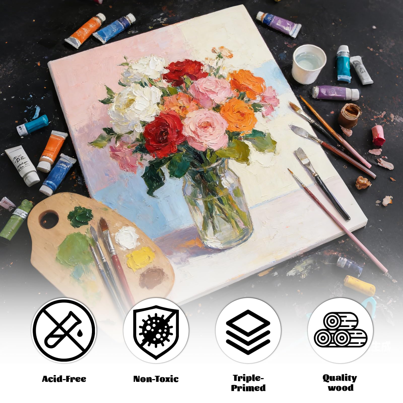 ASelected Lot de 6 toiles d'art en coton blanc 40 x 50 cm pour peinture acrylique et peinture acrylique pour artistes de tous niveaux