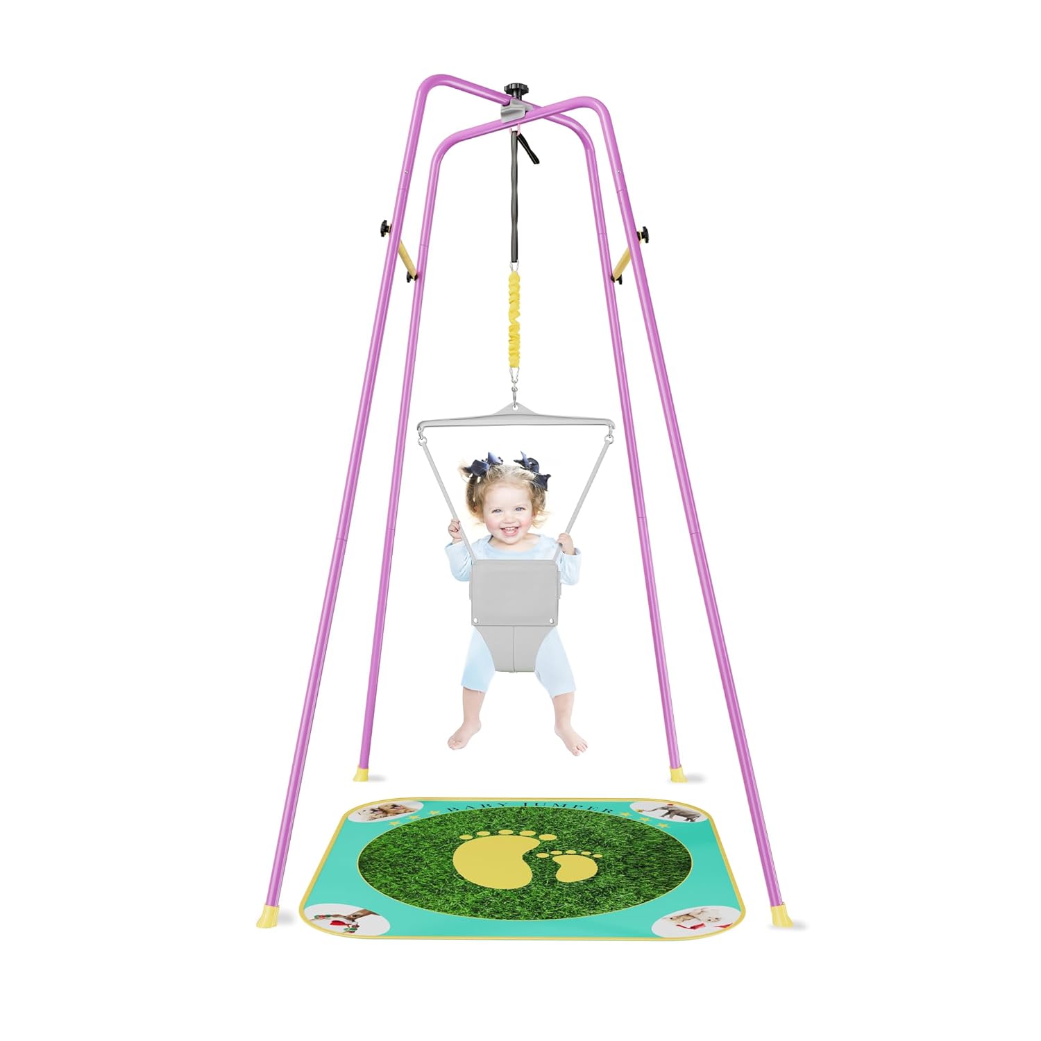 EL&IT·Wings Baby Jumper with Stand, Height-Adjustable Baby Jumpers and Bouncers, Baby Exerciser Suitable for 6-24 Months,Wise Gift Choice for Infant & Toddler (Soft Rug Include) (Purple, Standard) purple standard
