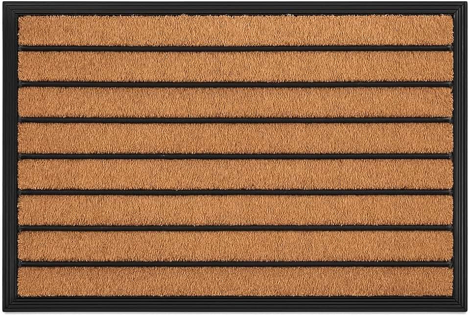 Tapete Capacho de Entrada Fibra de Coco Natural com Base Antiderrapante em Borracha 40x60cm Listrado para Porta Interna e Externa