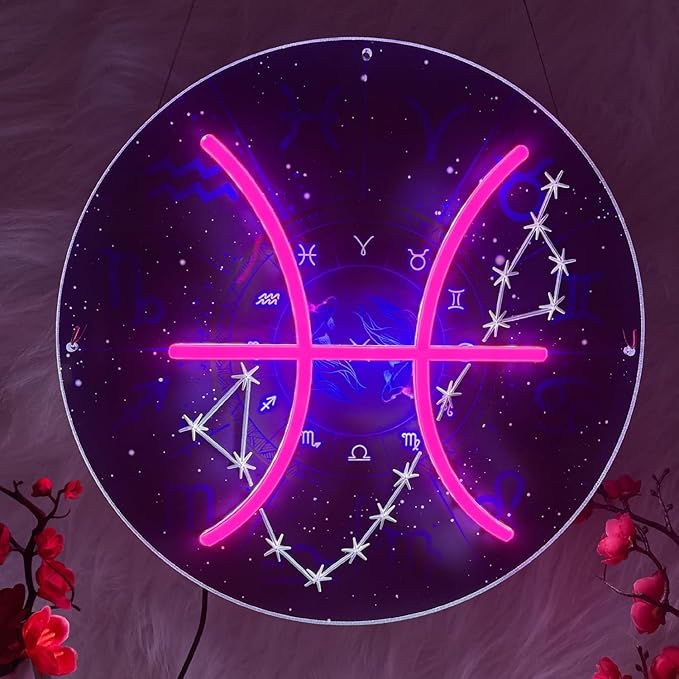 Pisces rose Constellation Neon Sign, LED Lights Decor for Bedroom Living Room Home Bar, 13.8 Inches