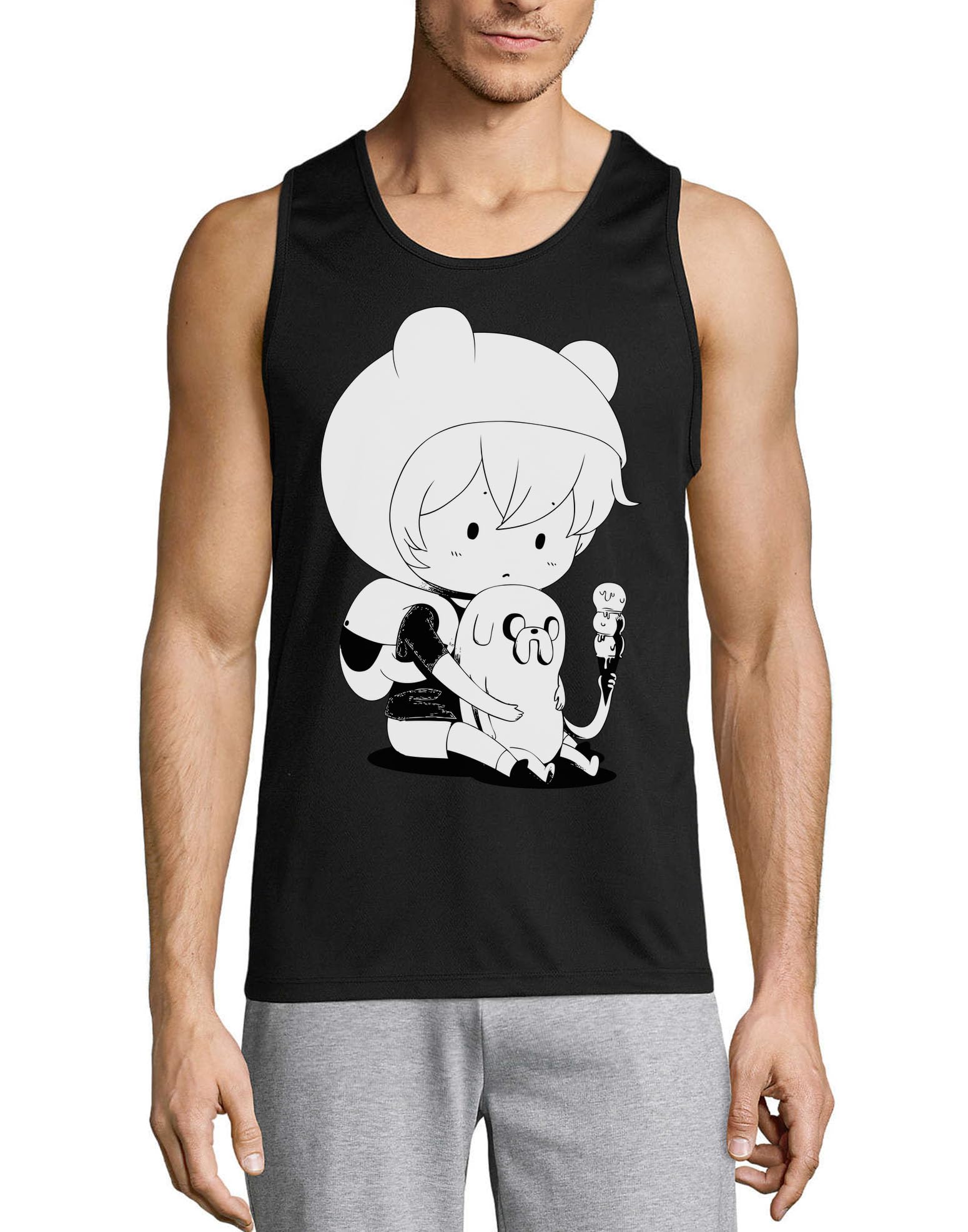 Camiseta sin mangas Anime 14 para hombre en color negro 100% algodón 3