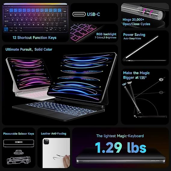 TouchPad Case Magic Keyboard Illuminated Keyboard Tablet Case Compatible with Fogy Apple iPad Air 11 M2-M3 2024/2025