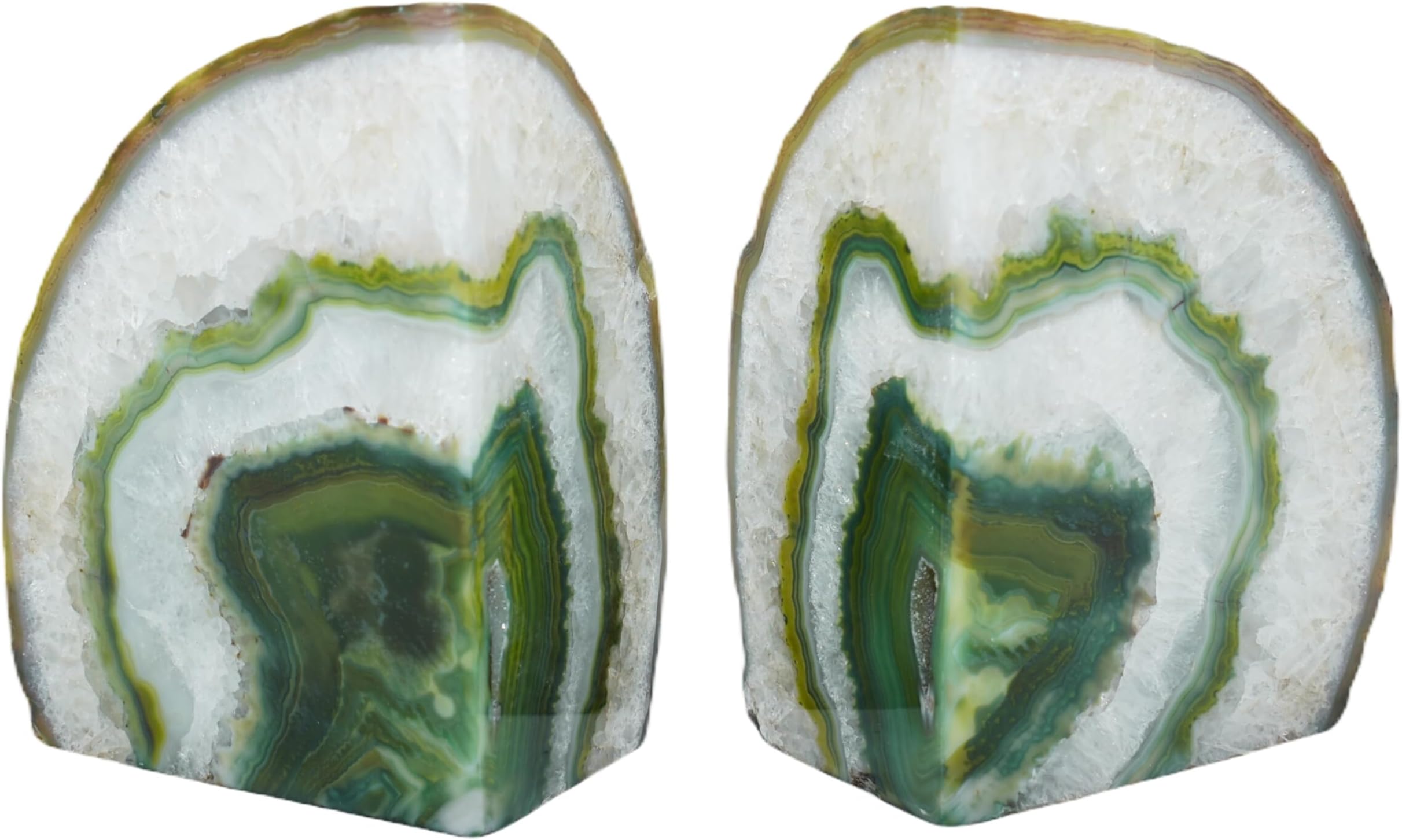 Agate Bookends - A Quality Green Geode with Non-Skid Rubber Bumpers for Shelves, Office, Home Decor, Heavy Duty Cute Stone (2-3 LB)
