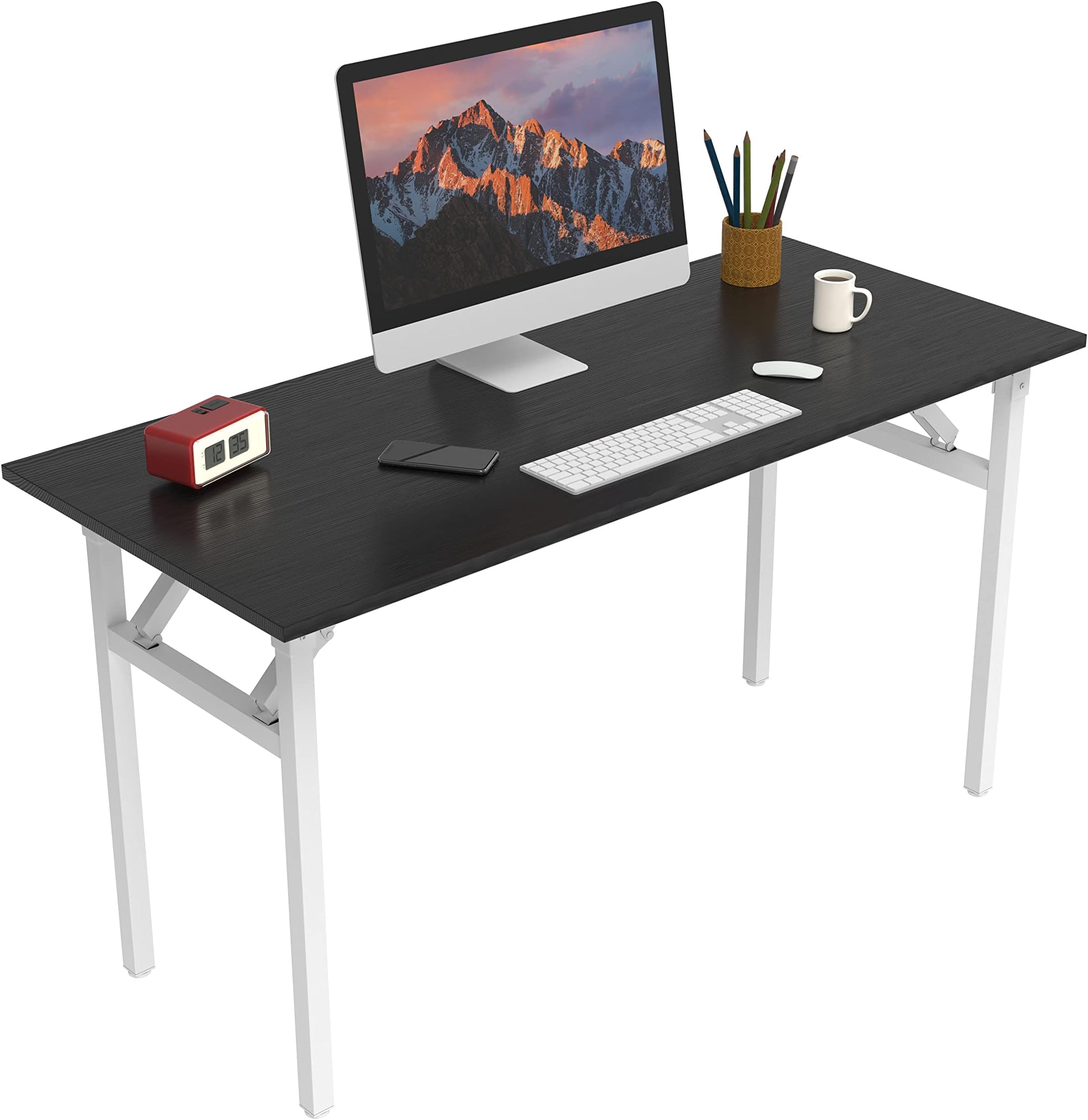 Halter Folding Computer Table, 55 Inches, Black Desk with White Frame
