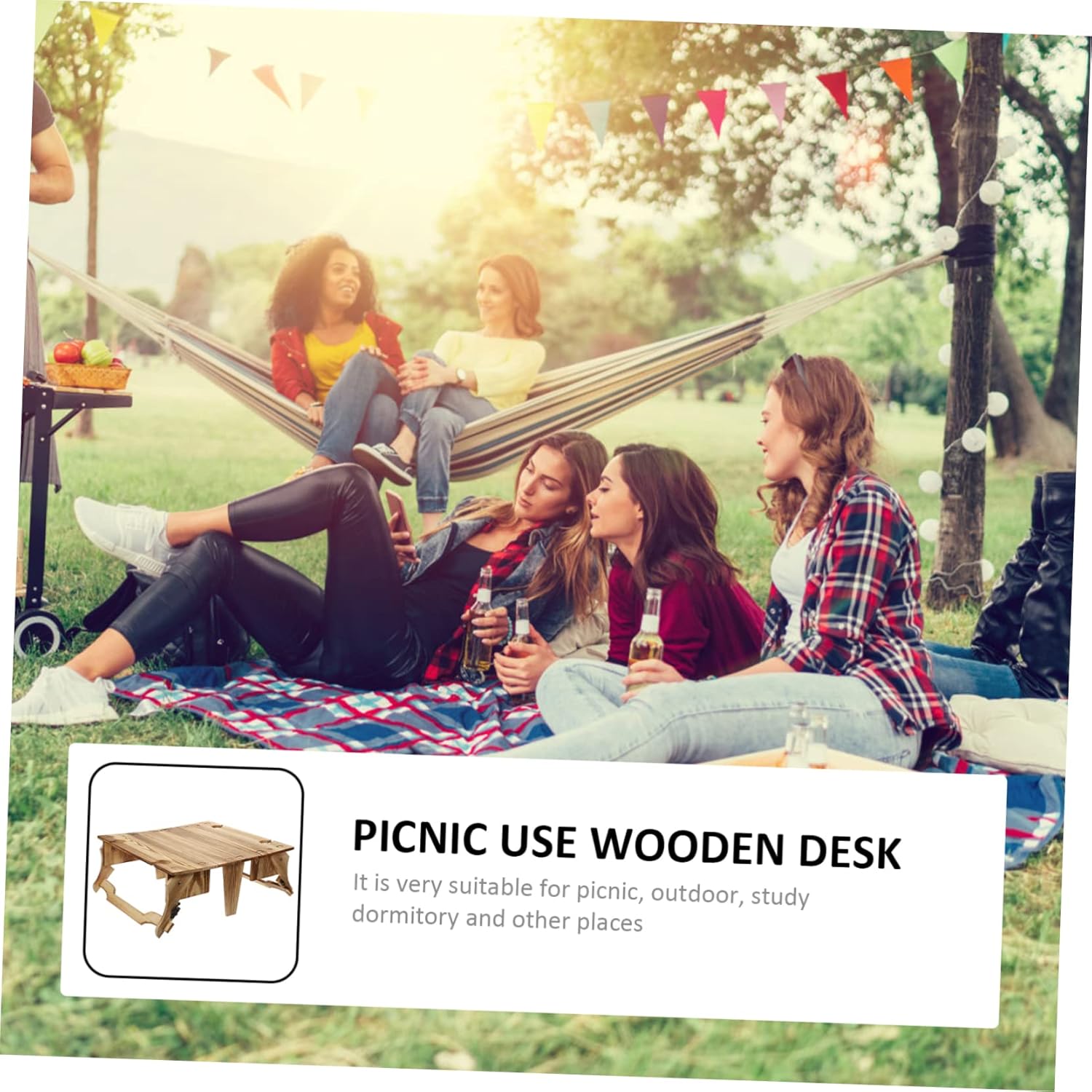 1pc Outdoor Folding Wooden Desk Portable Collapsible Table for Picnics Camping and Beach Use Lightweight Design Easy to up and Store Modern Deep Wood Finish