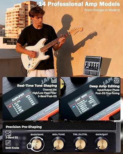 Miniatura 4 de JOYO Combo de guitarra eléctrica de 10 W, amplificador portátil de pedal multiefectos con interruptor de pie, modelos de 14 amperios, ecualizador de