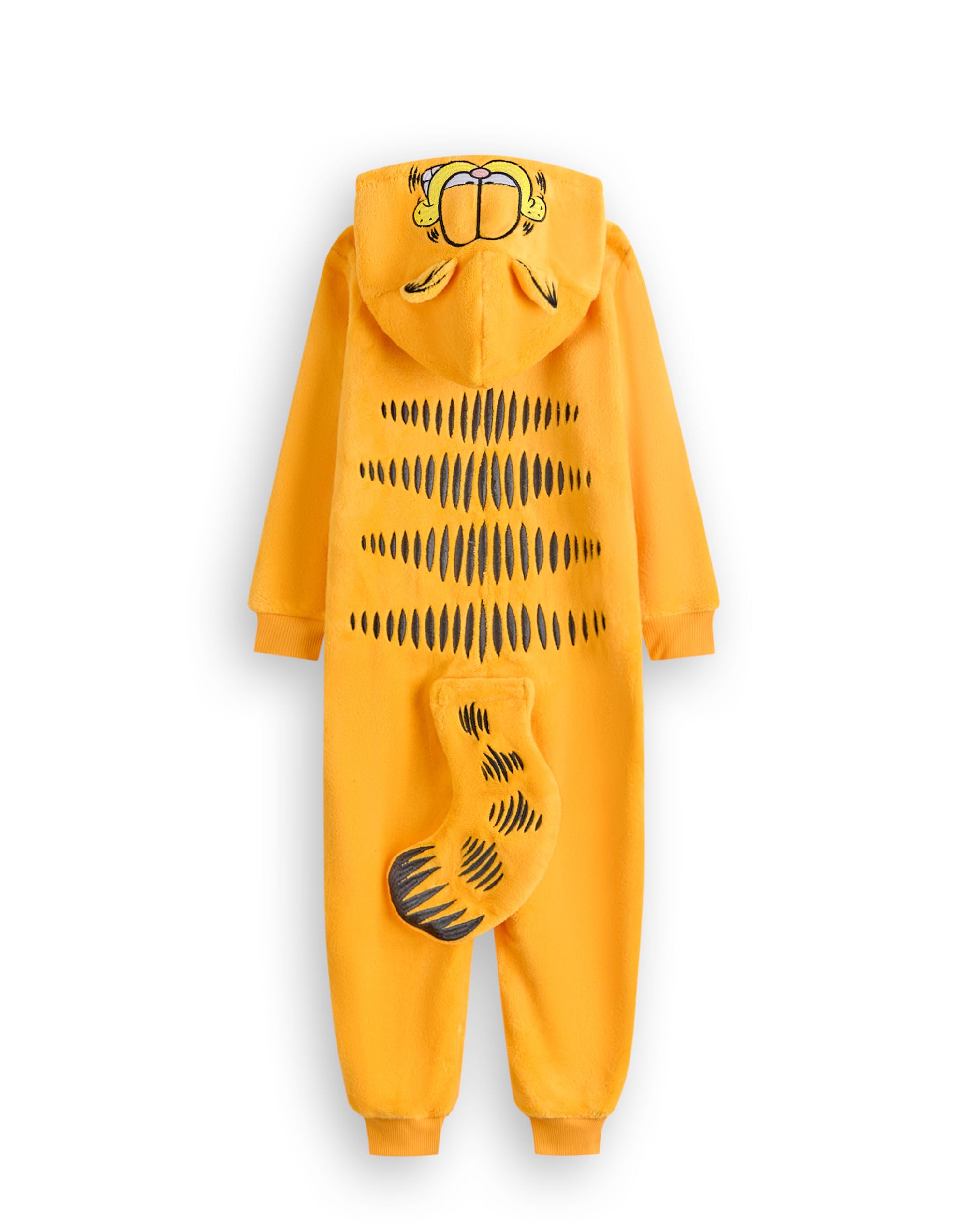 Garfield Mono para Adultos | Pijama Entero en Naranja para Hombres y Mujeres | Mono de Dormir con Cremallera, Capucha y Cola 3D | Traje de una Pieza de Gato de Dibujos Animados Ropa de Estar