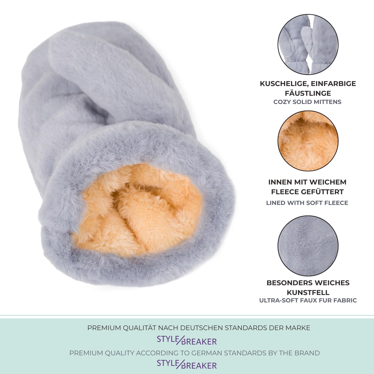 styleBREAKER Damen Fäustlinge aus kuscheligem Fake Fur Material - Weiche und warme Kunstfell Winterhandschuhe 09010050