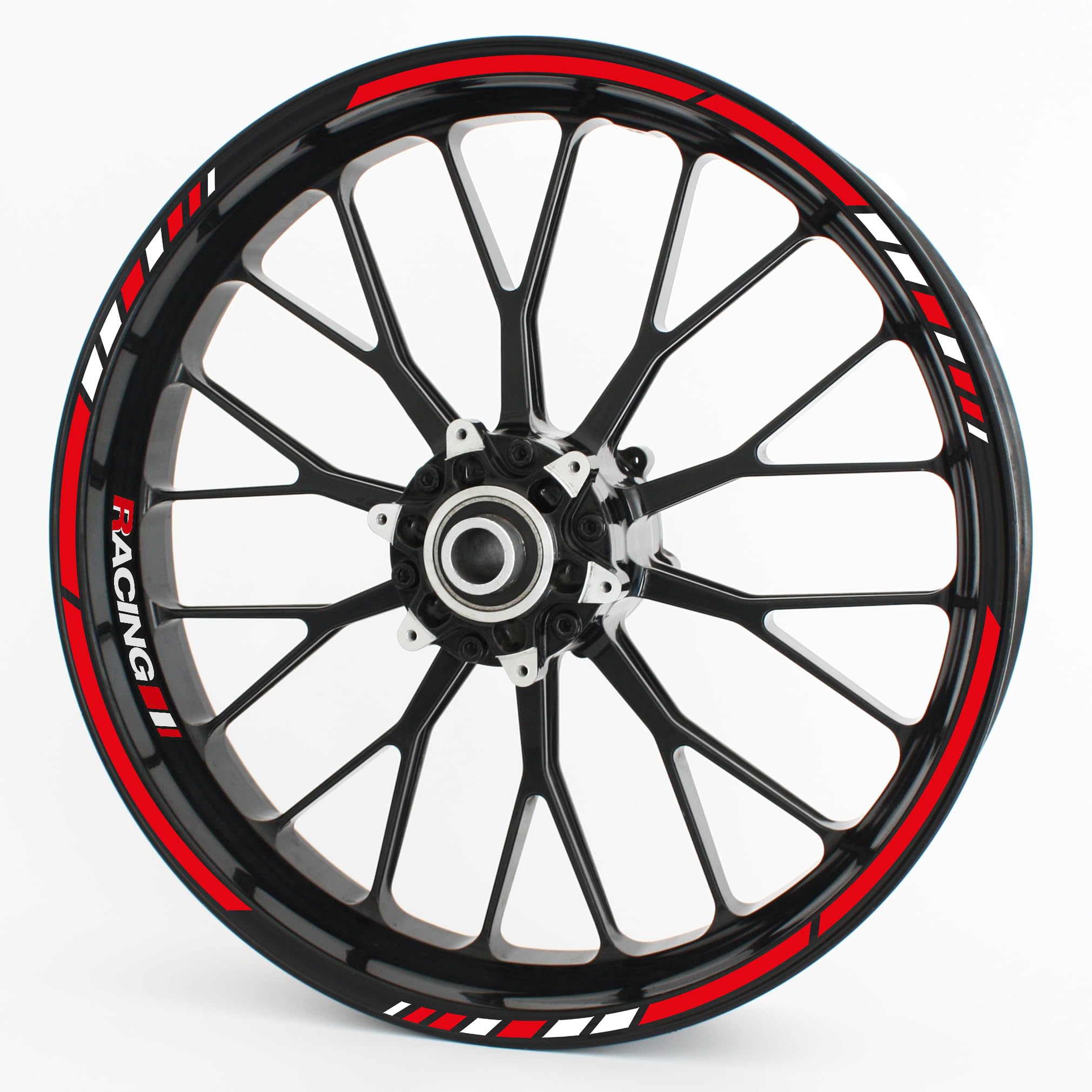 Felgenrandaufkleber im RS Design - Vorgekrümmt für 20" bis 24" - Felgenaufkleber - Für Motorrad, Auto & mehr - Farbe: Rot Design 3