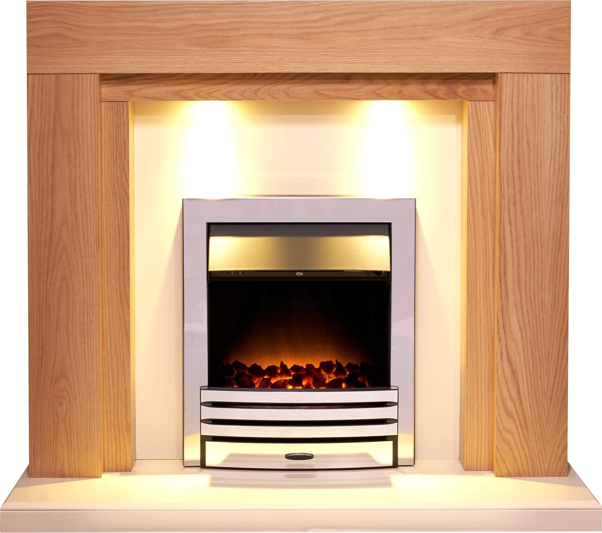 Adam Beaumont Fireplace Suite in Oak and Cream with Eclipse Electric Fire in Chrome, 48 Inch
