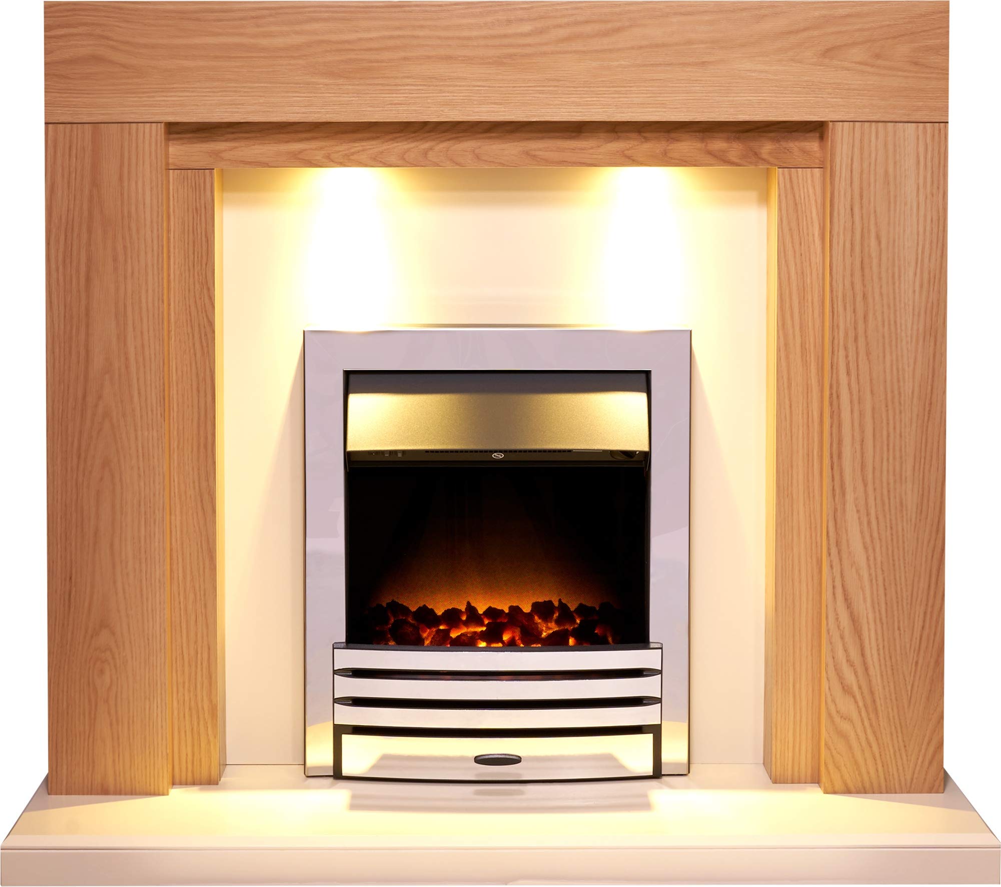 Adam Beaumont Fireplace Suite in Oak and Cream with Eclipse Electric Fire in Chrome, 48 Inch
