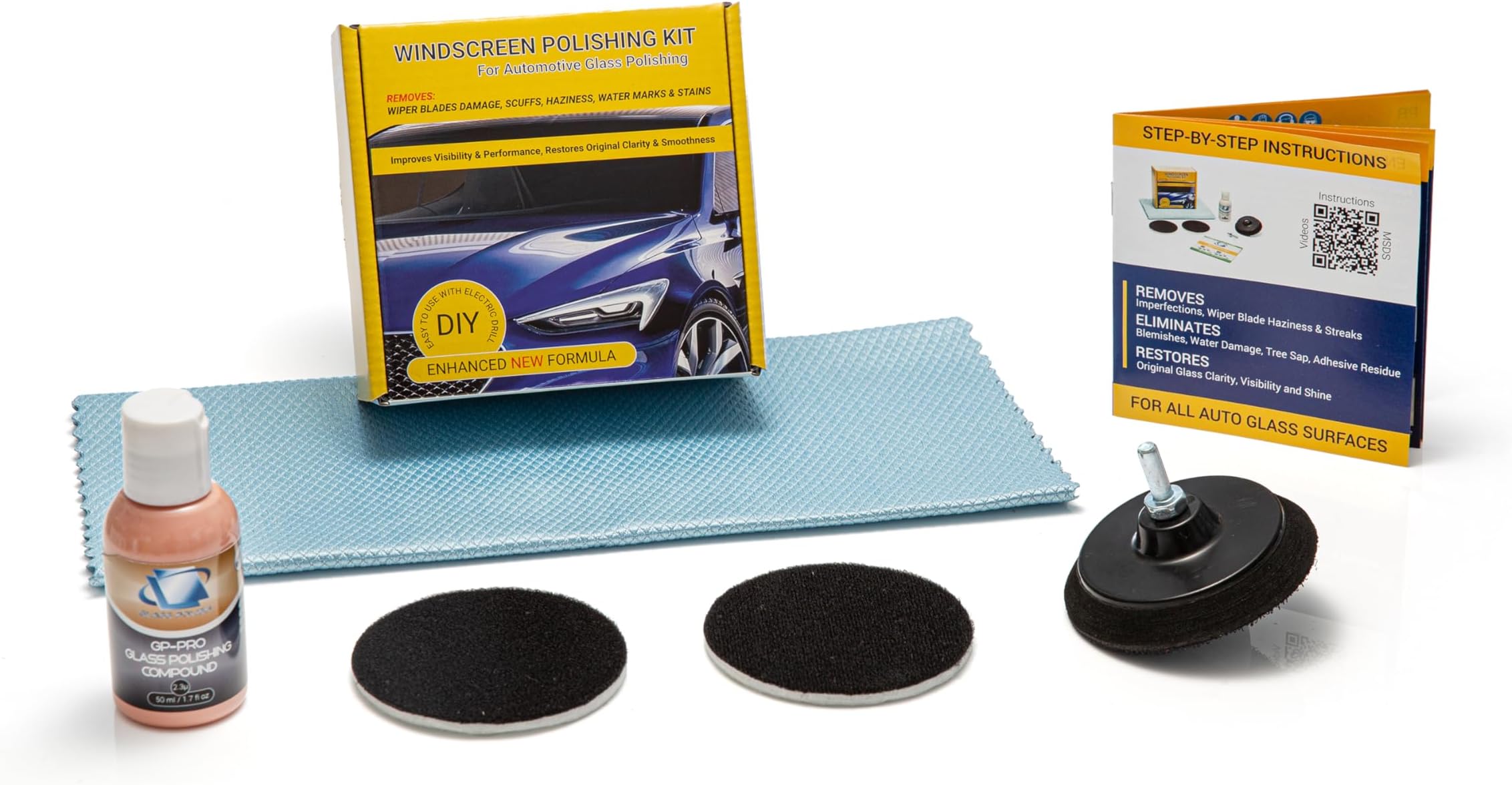 GLASS POLISH DIY 75mm Windscreen Polishing Kit for Car Glass Restoration, Remove Wiper Blade Damage, Fine Scratches, Haziness, and Water Spots, Restore Glass Clarity and Shine - GP21005