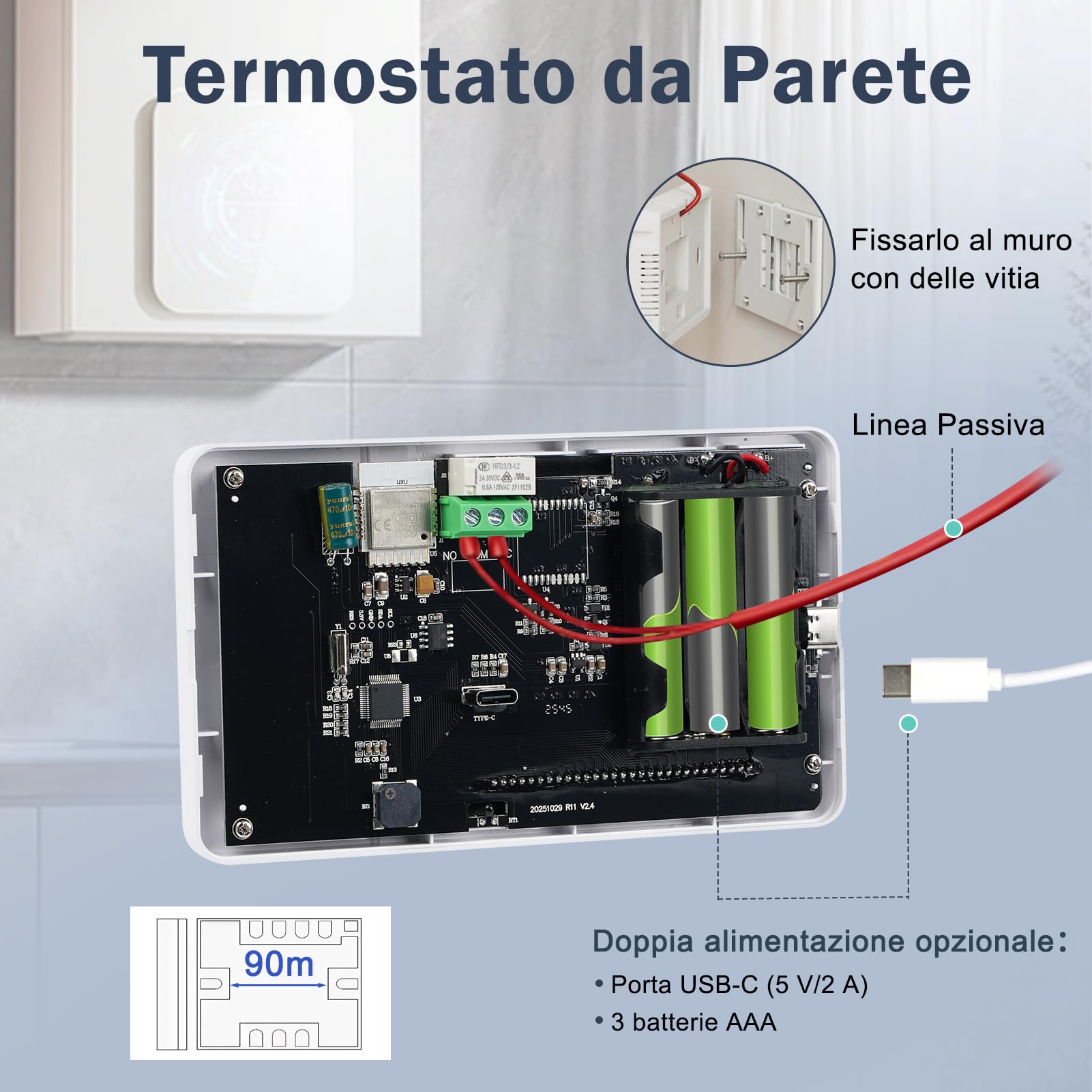 Termostato Caldaia, WIFI Termostato domestico digitale programmabile, Alimentato a batteria, Caldaia 2 fili compatibile con controllo vocale di Google e Alexa