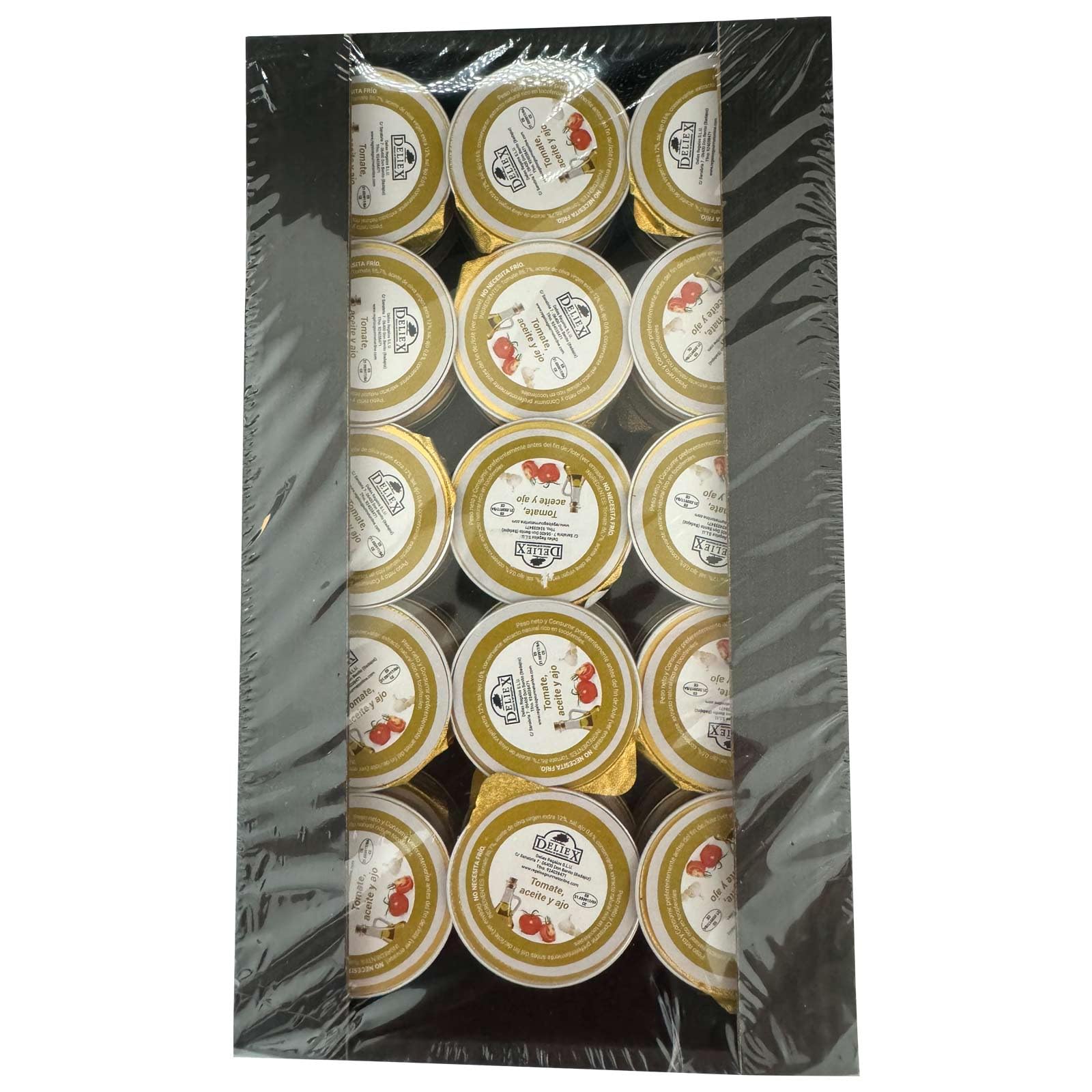 Deliex - Monodosis de Tomate ajo y aceite 90 unidades x 25 gr. Pequeñas porciones de tomate ajo y aceite de oliva virgen extra ya preparado para el trabajo.