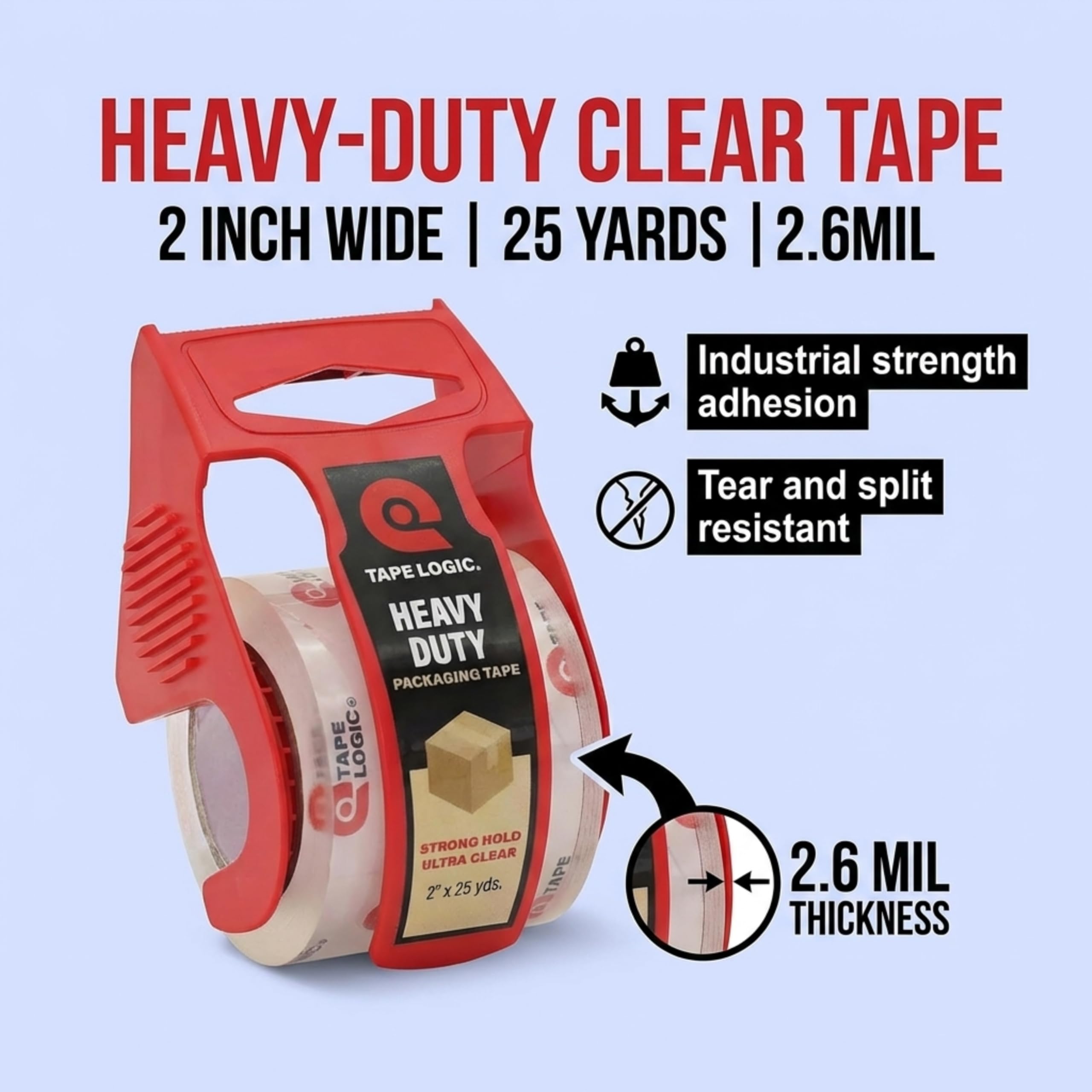 Tape Logic Strapazierfähiges Verpackungsklebeband mit Abroller, 5,1 cm x 22,8 m, 6 Stück, starkes, transparentes Packband, ideal für Versand und Umzugskartons