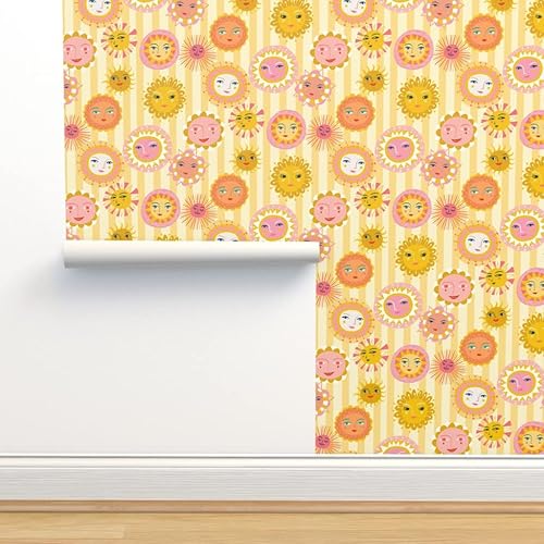 Miniatura 4 de Spoonflower Peel & Stick Wallpaper Swatch - Sunshine Small Scale Circles Weather Sunrays Kids Room Happy Sun Custom Removable Wallpaper