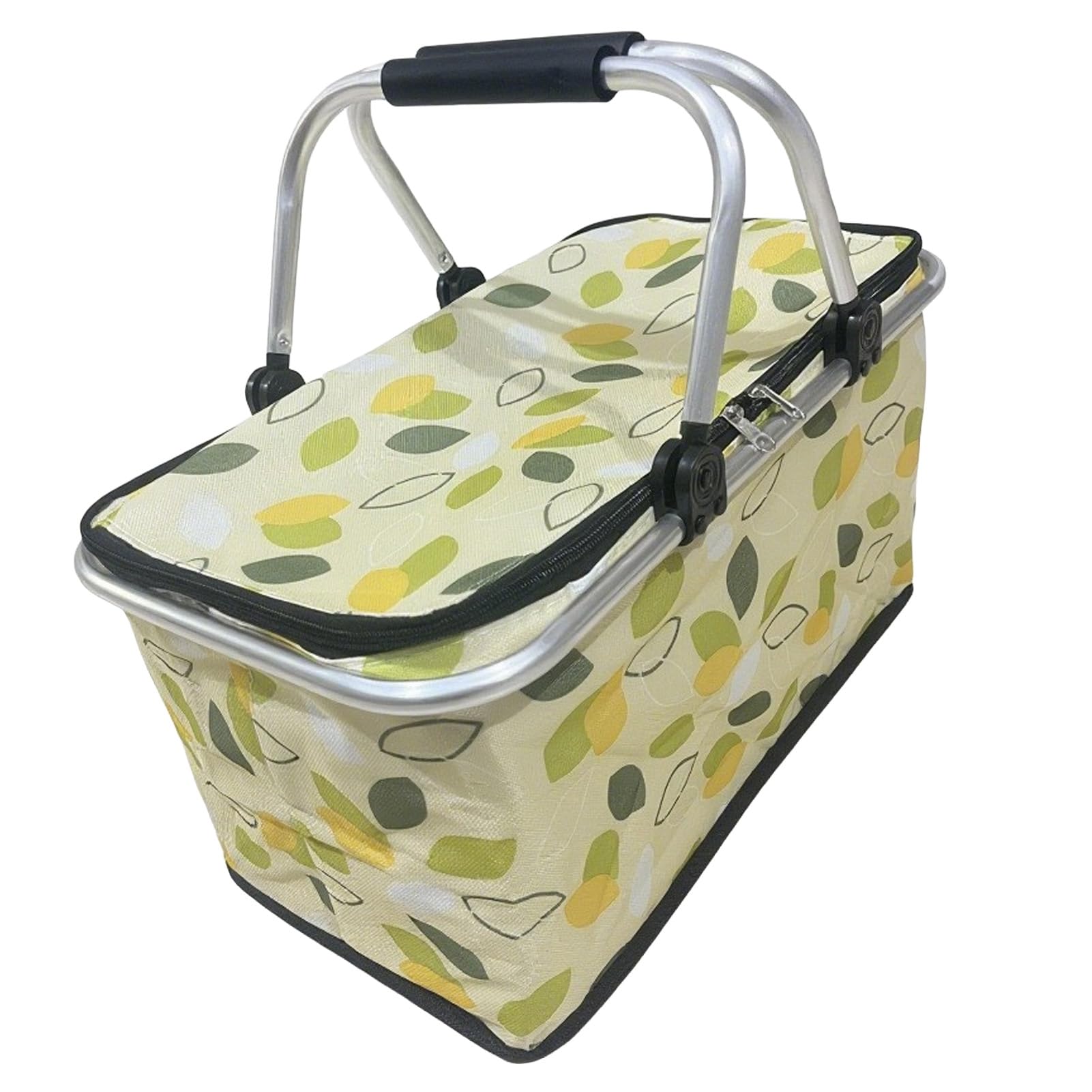 Rikuuui Insulated Picnic Bag Foldable Thermal Lunch Basket for Outdoor Camping Large Waterproof Cooler Carrier with Reinforced Aluminum Frame and Shoulder Strap 43x23x23.5cm PlaidLight Yellow