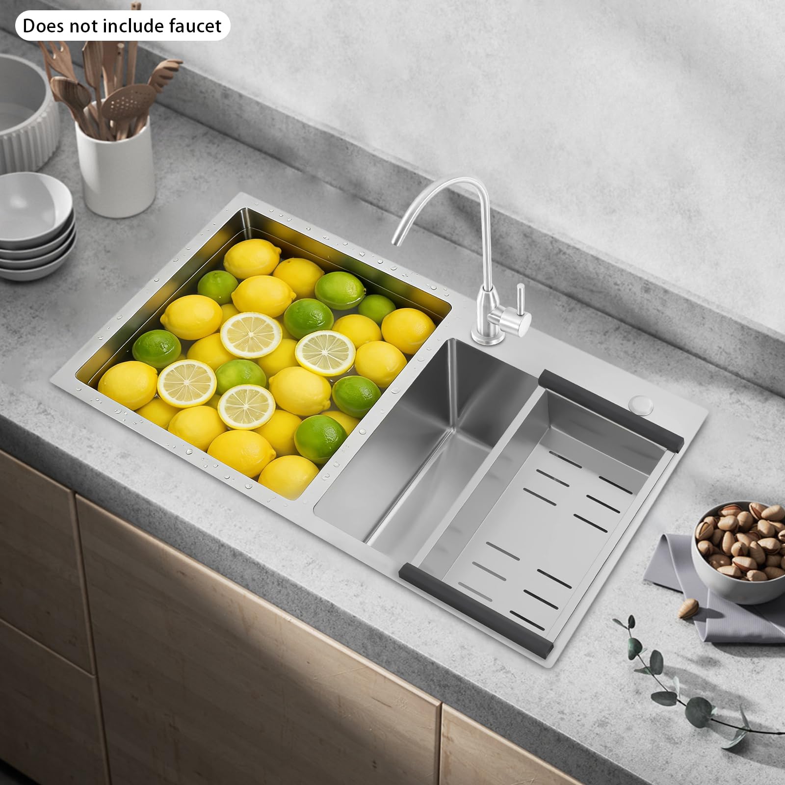 Fregadero Cocina 2 Senos Fregadero Incorporado de Acero Inoxidable 78 × 43 × 21 cm, Fregadero Doble con Cesta de Drenaje