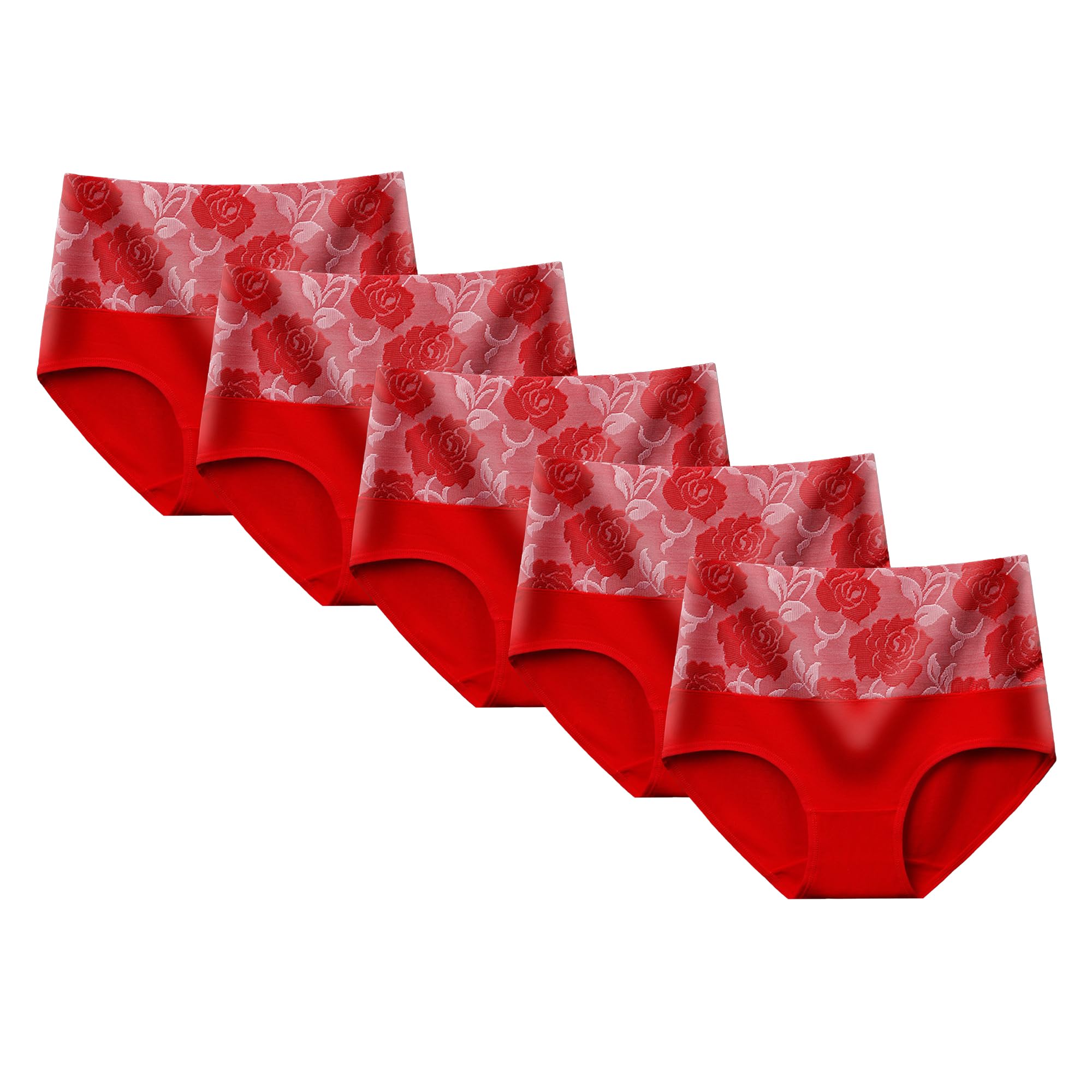 Slip da donna a vita alta multicolore traspirante in cotone con motivi semplici traspiranti mutande taglie forti (rosso, 5 pezzi, L)