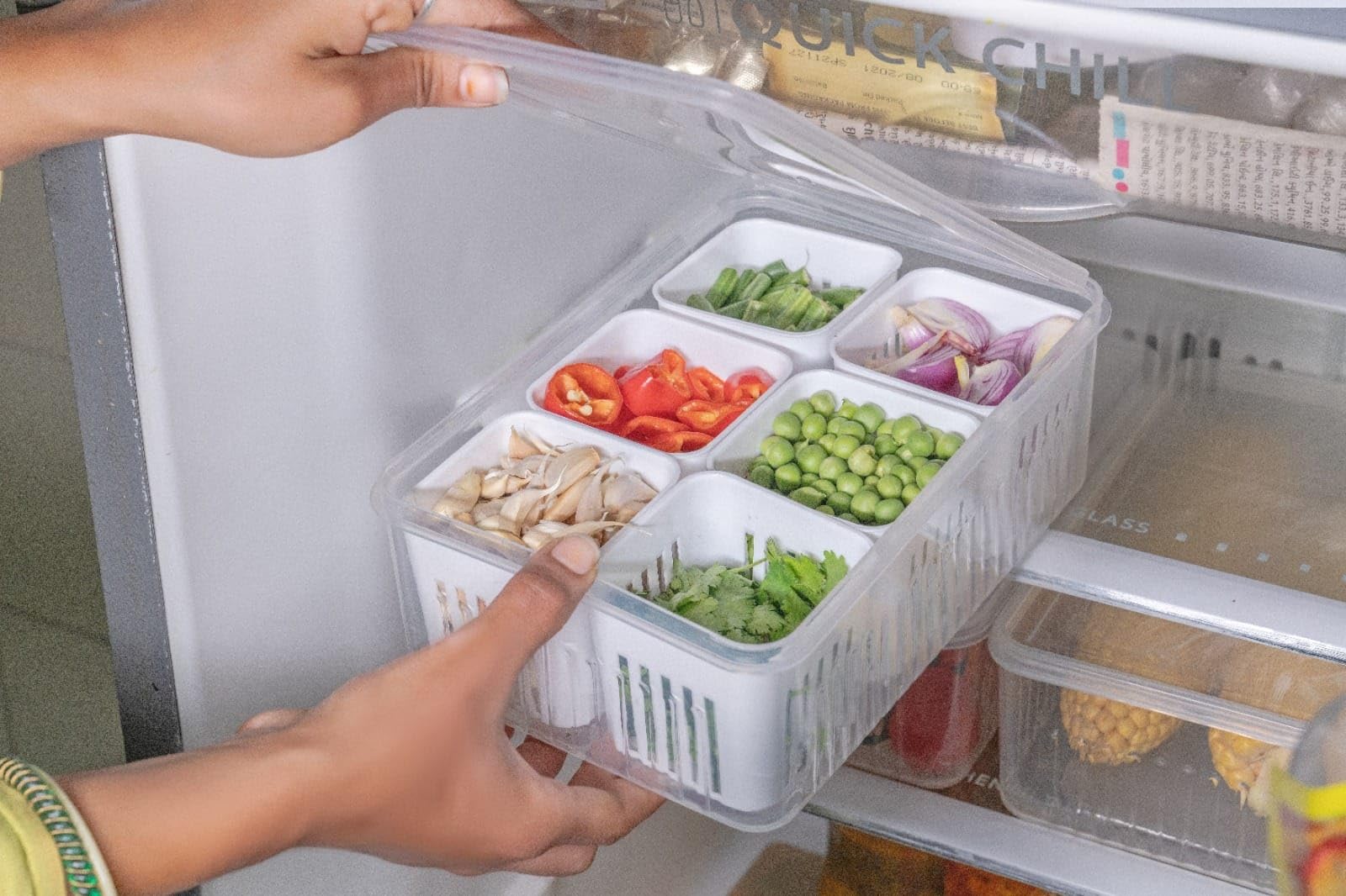 Kitchen Spring Onion Storage Box - 6-in-1 Food Storage Container | Food Storage Containers for Ginger, Garlic, Onions, Cherries and Vegetables Drip (B0D3BTVR6F) Amazon Price History, Amazon Price Tracker