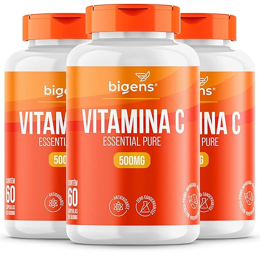 Vitamina C Essential Pure 500mg,60 Cápsulas, Bigens (Kit 3)