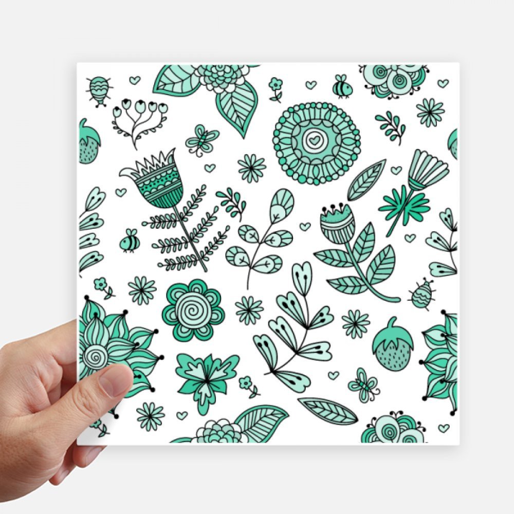 Sticker carré fleurs vertes dessin multicolore 20cm de haute précision
