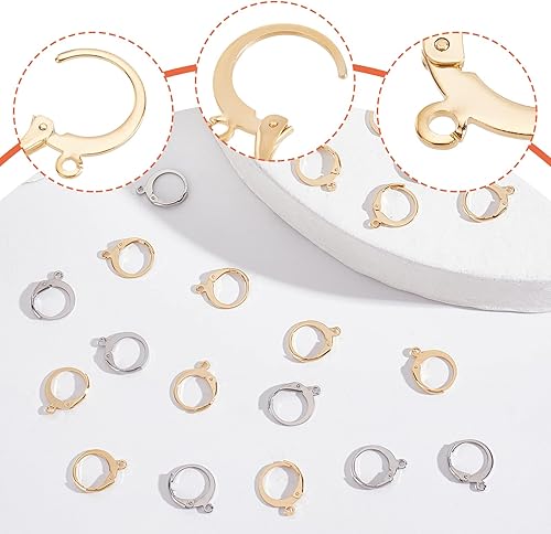 Miniatura 4 de Beebeecraft 1 caja de 100 piezas de aretes chapados en oro de 24 quilates redondos franceses, color gris y dorado, 0.571 x 0.492 in, para