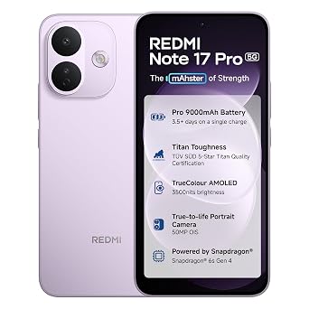 REDMI Note 17 Pro 5G (Purple Vibe, 8GB RAM, 256GB ROM) | 9000mAh Battery + 67W TurboCharge* | 6.83" 12-bit TrueColour AMOLED | No.1 Care Plan | Snapdragon 6s Gen 4 | 50MP OIS Camera | Victus 2 | IP69K